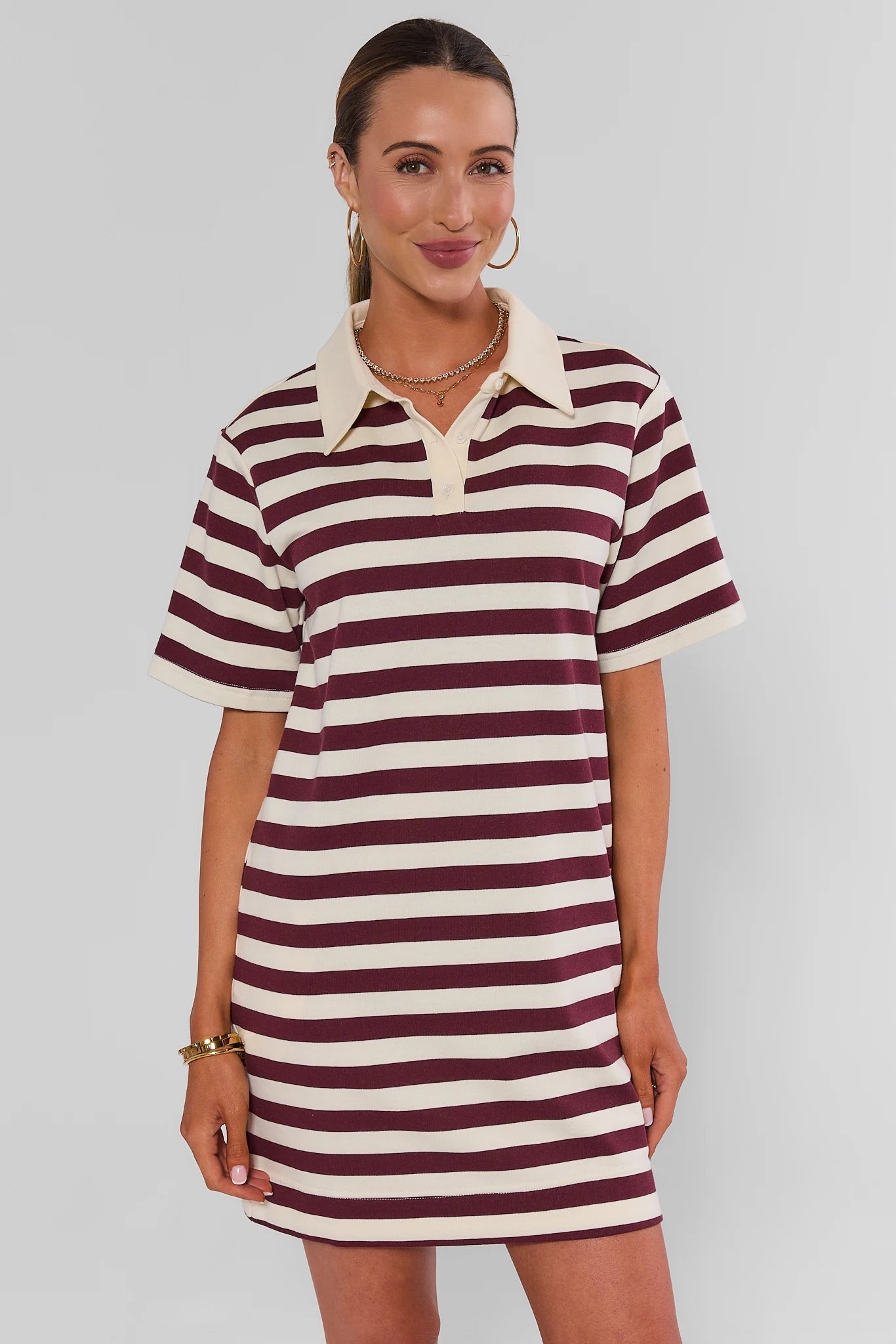 Maroon Striped Short Polo Dress | Women's Clothing