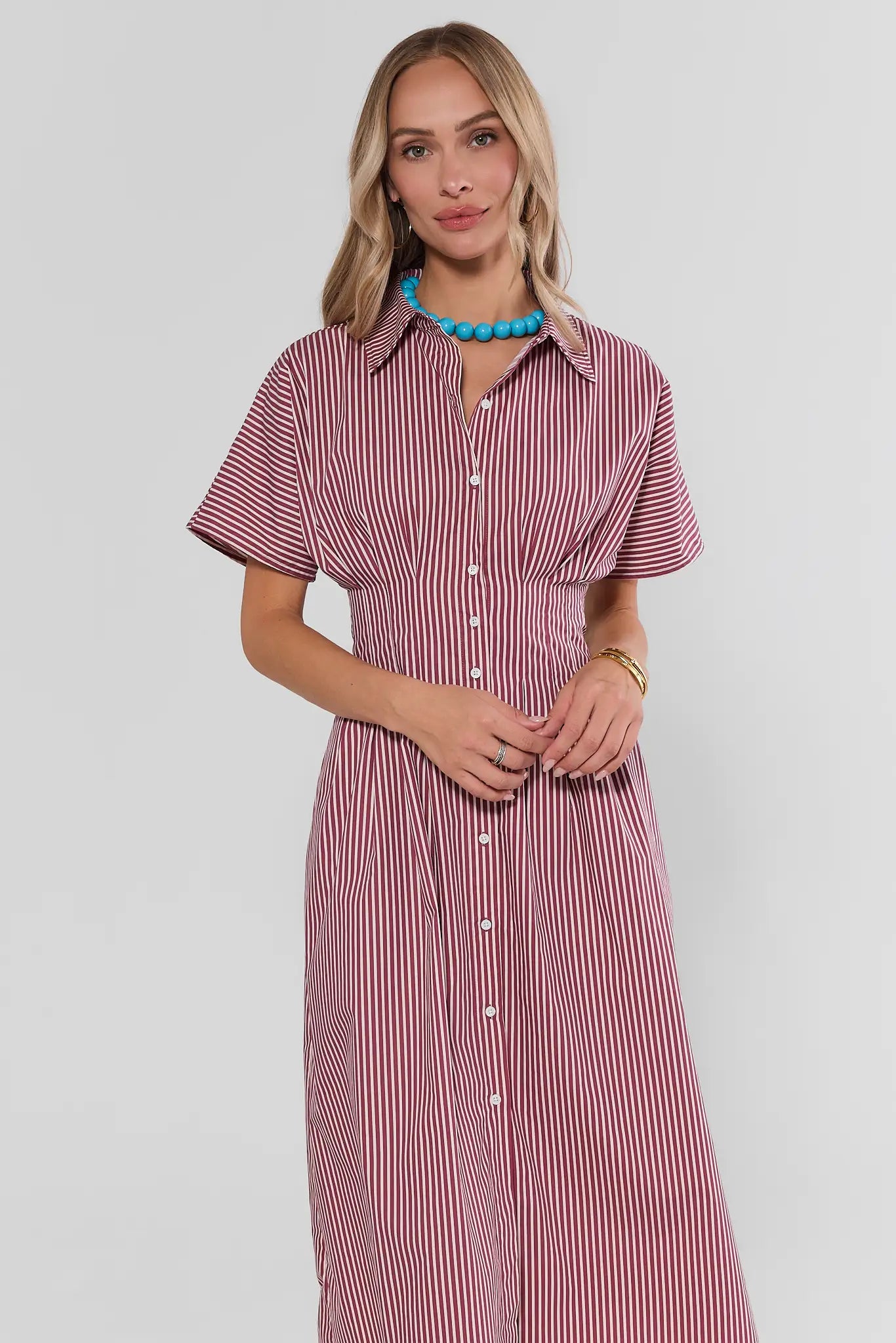 Olivia Red Striped Button Up Maxi Dress | Women's Clothing