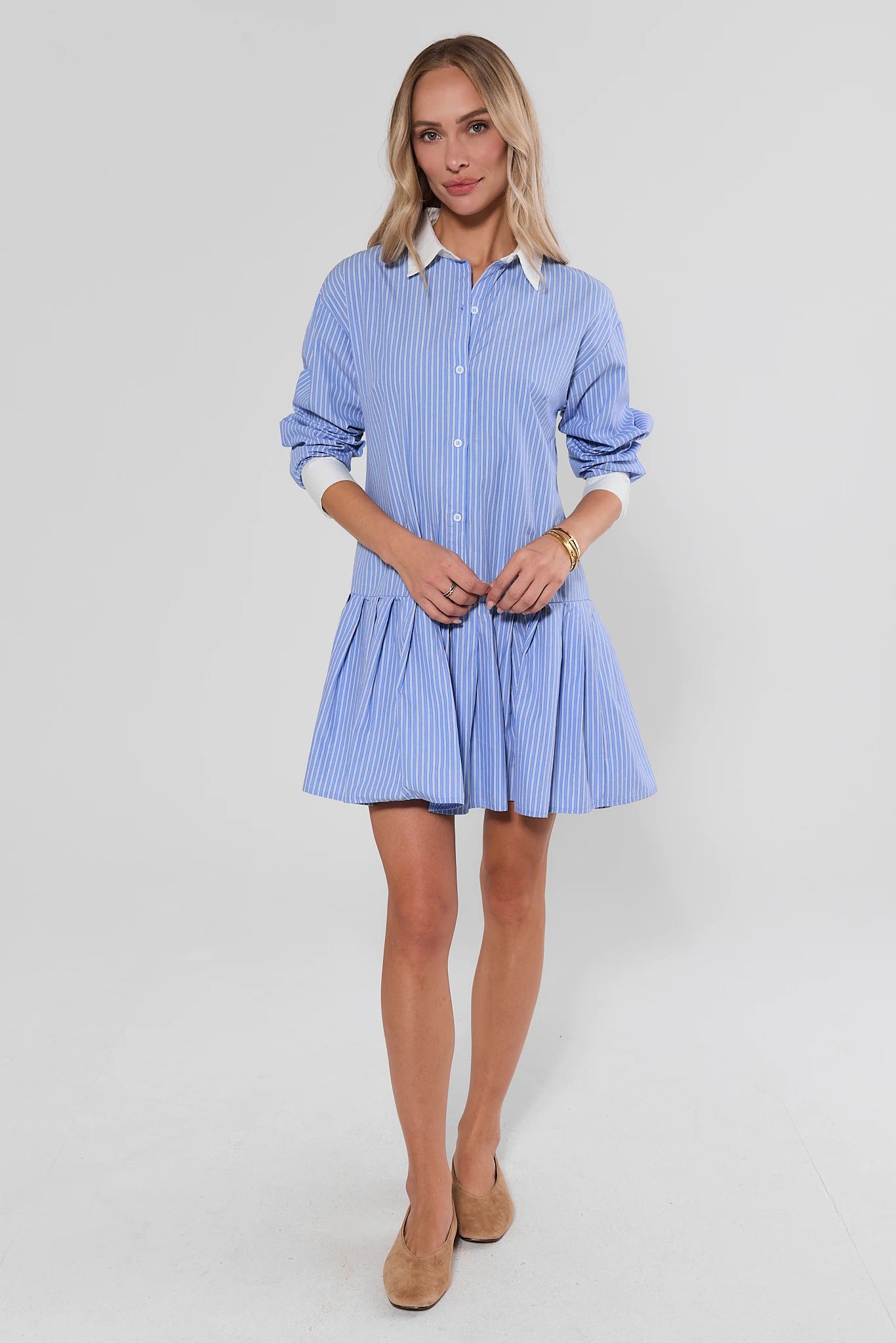 hannah poplin mini dress Blue Striped Collared Short | Women's Clothing lang-ja Black Bridesmaids Dresses – Hidden zip at side Color:Raisin