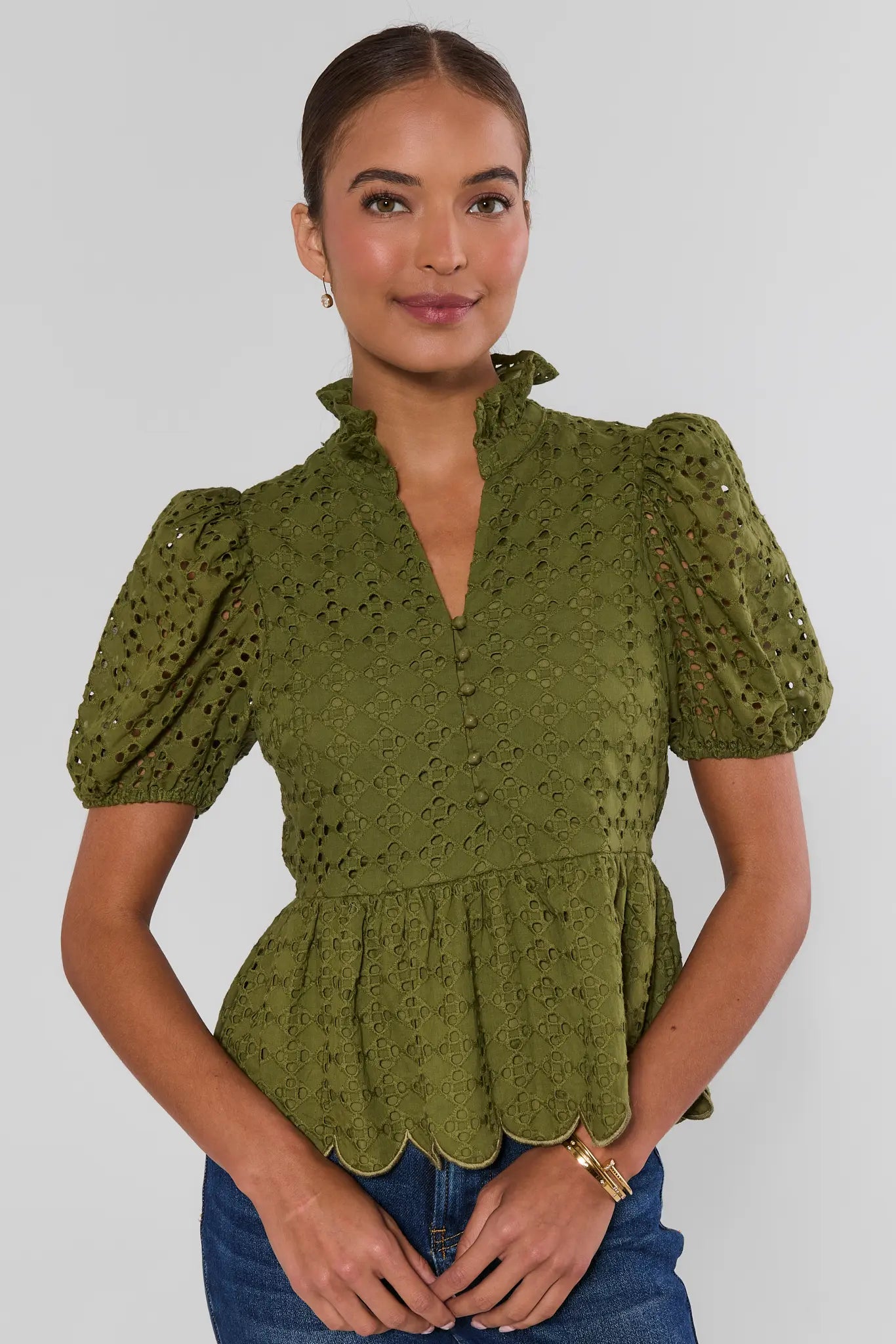 Green Eyelet Peplum Top | Avara