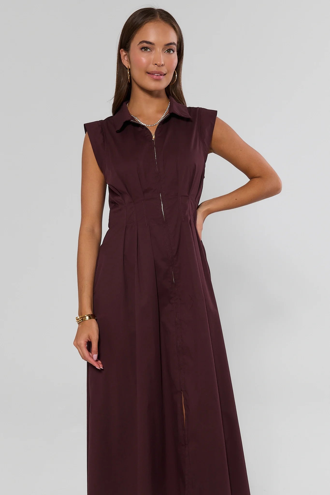 Brown Zip Up Midi Dress | Women's Clothing