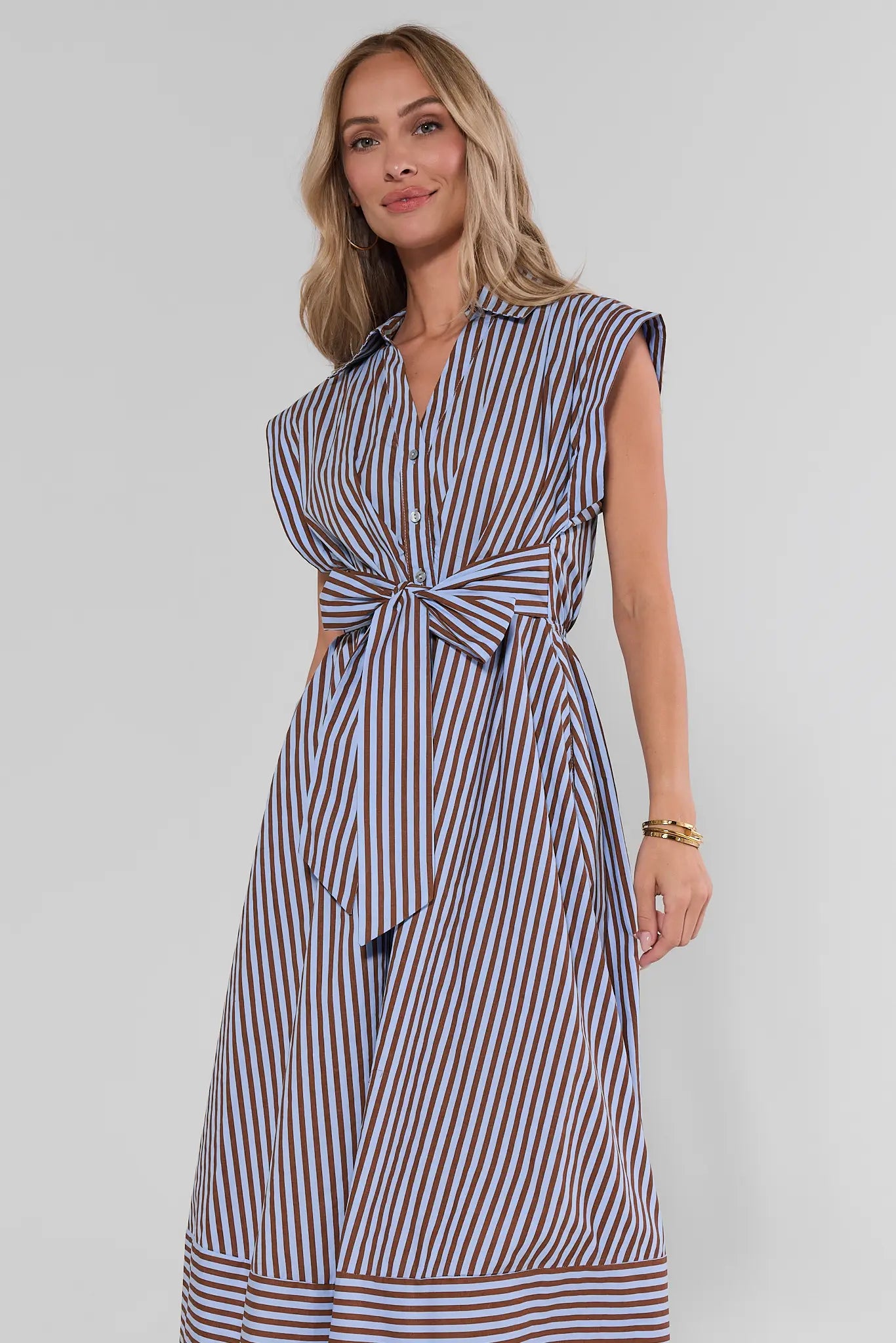 Oakley Brown Striped Midi Dress | Women's Clothing