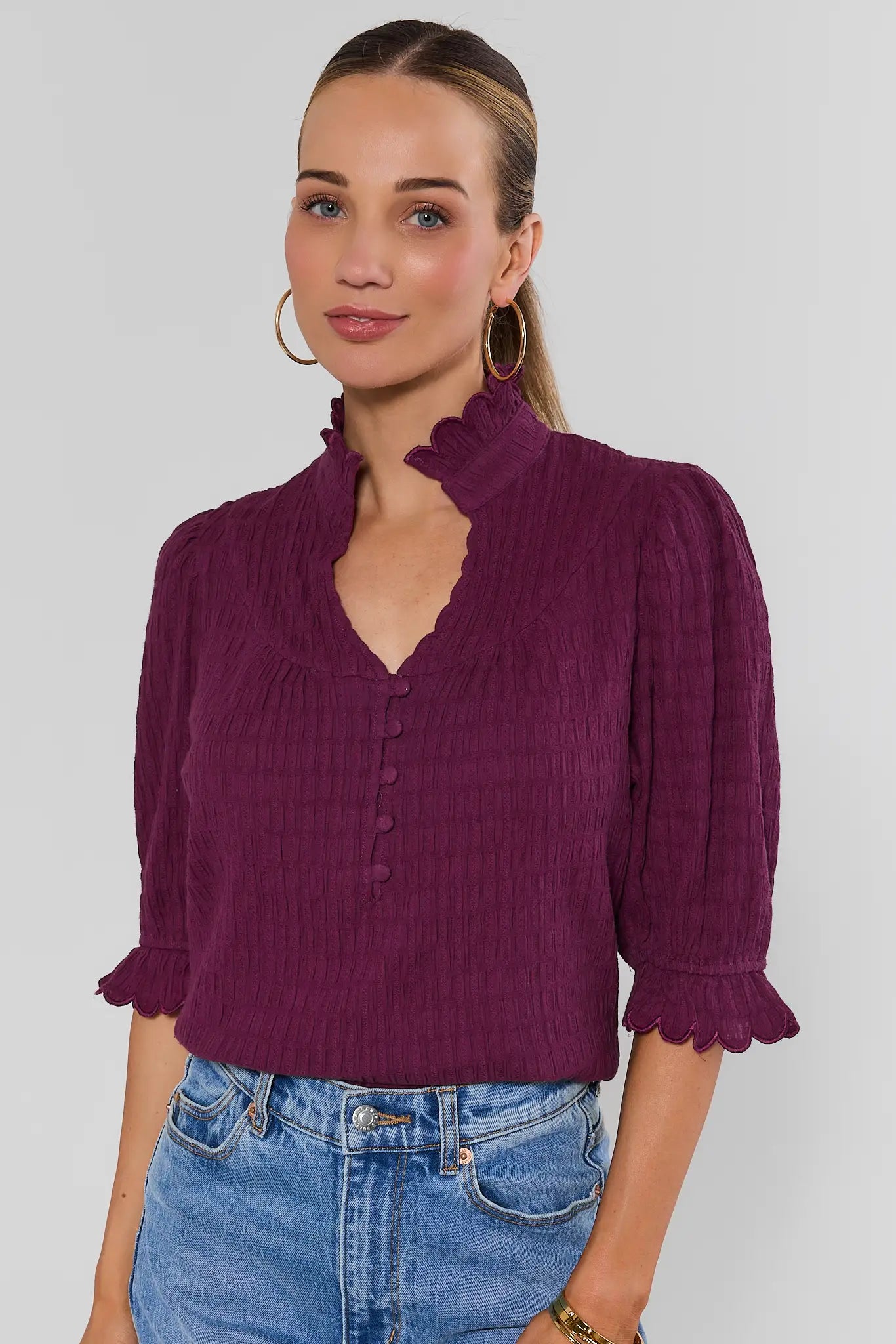 Hailey Plum Ruffle Trim Top