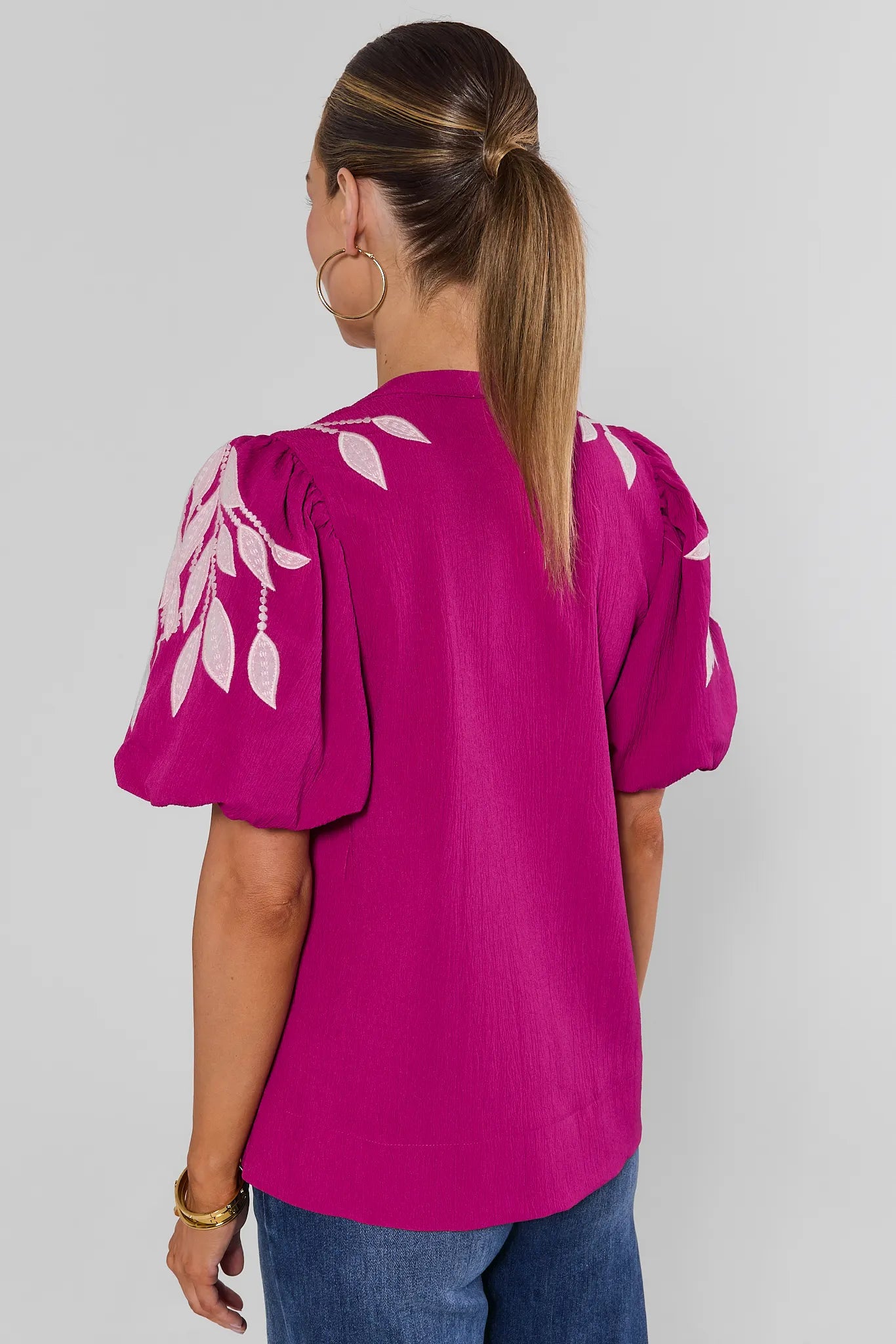 Beth Fuchsia Embroidered Top