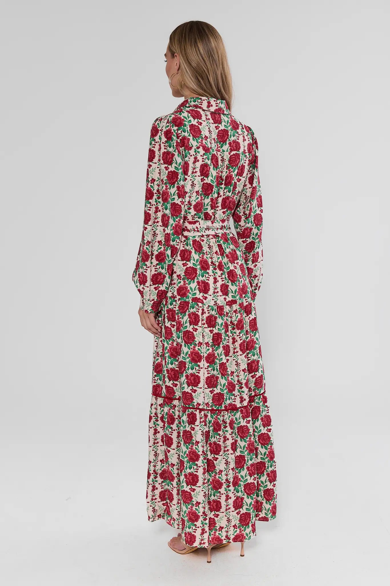 White Rose Print Maxi Dress