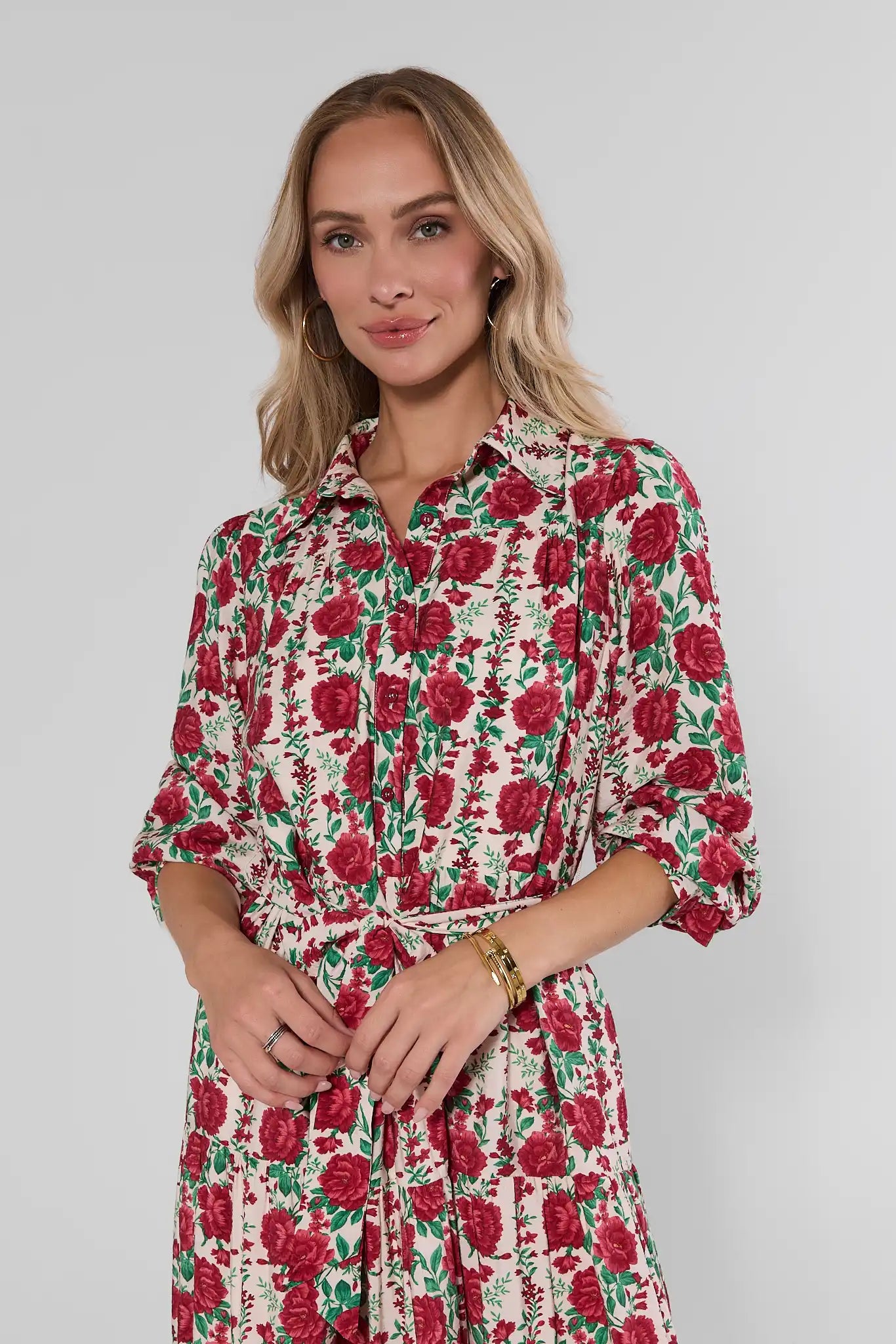 White Rose Print Maxi Dress