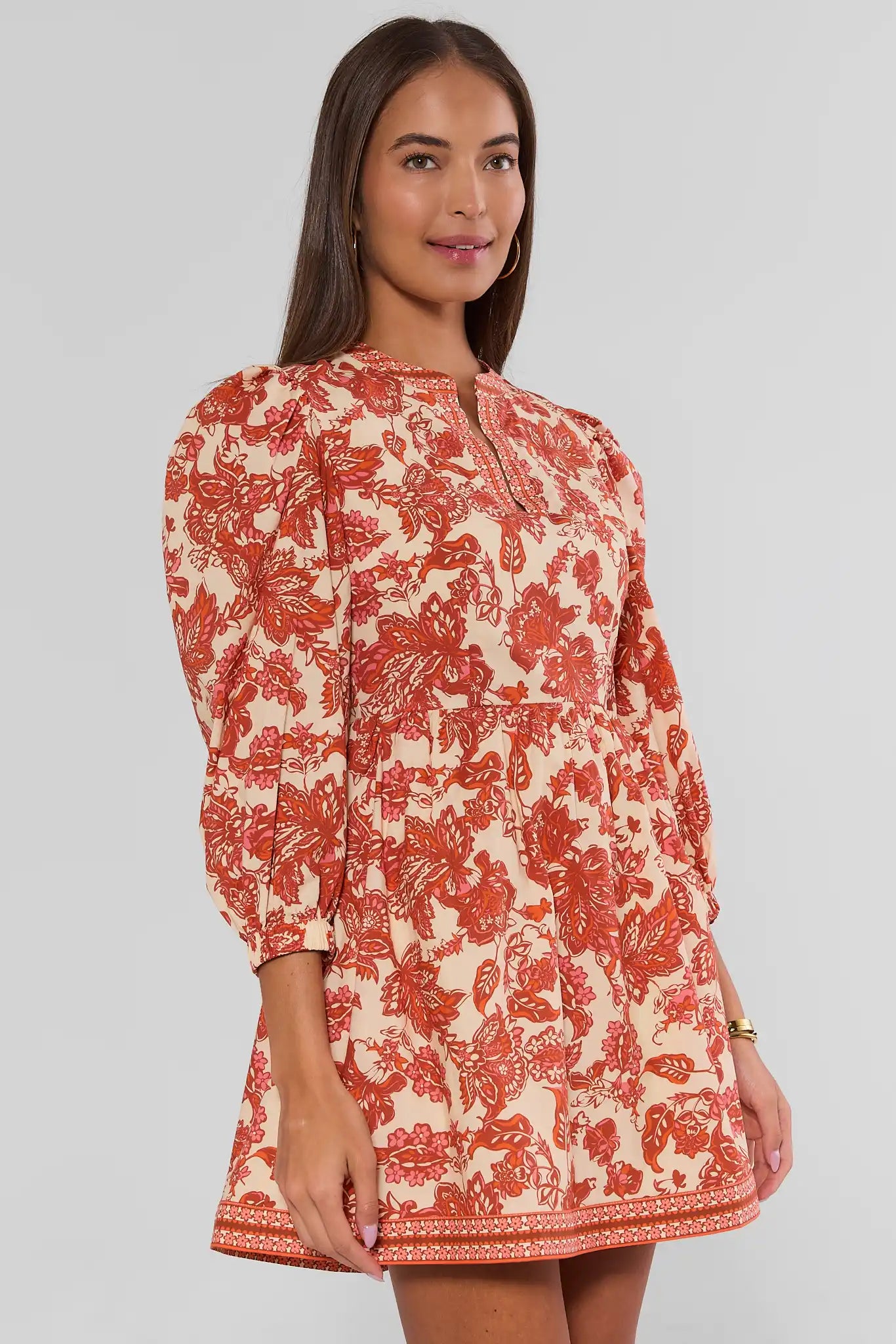 Melanie Orange Floral Short Dress