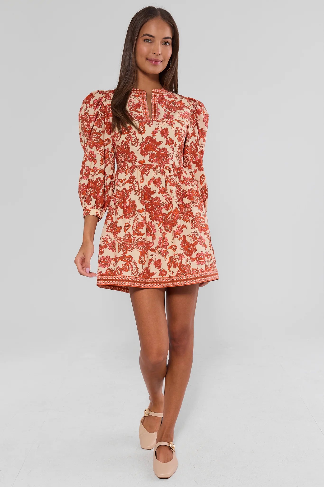 Melanie Orange Floral Short Dress