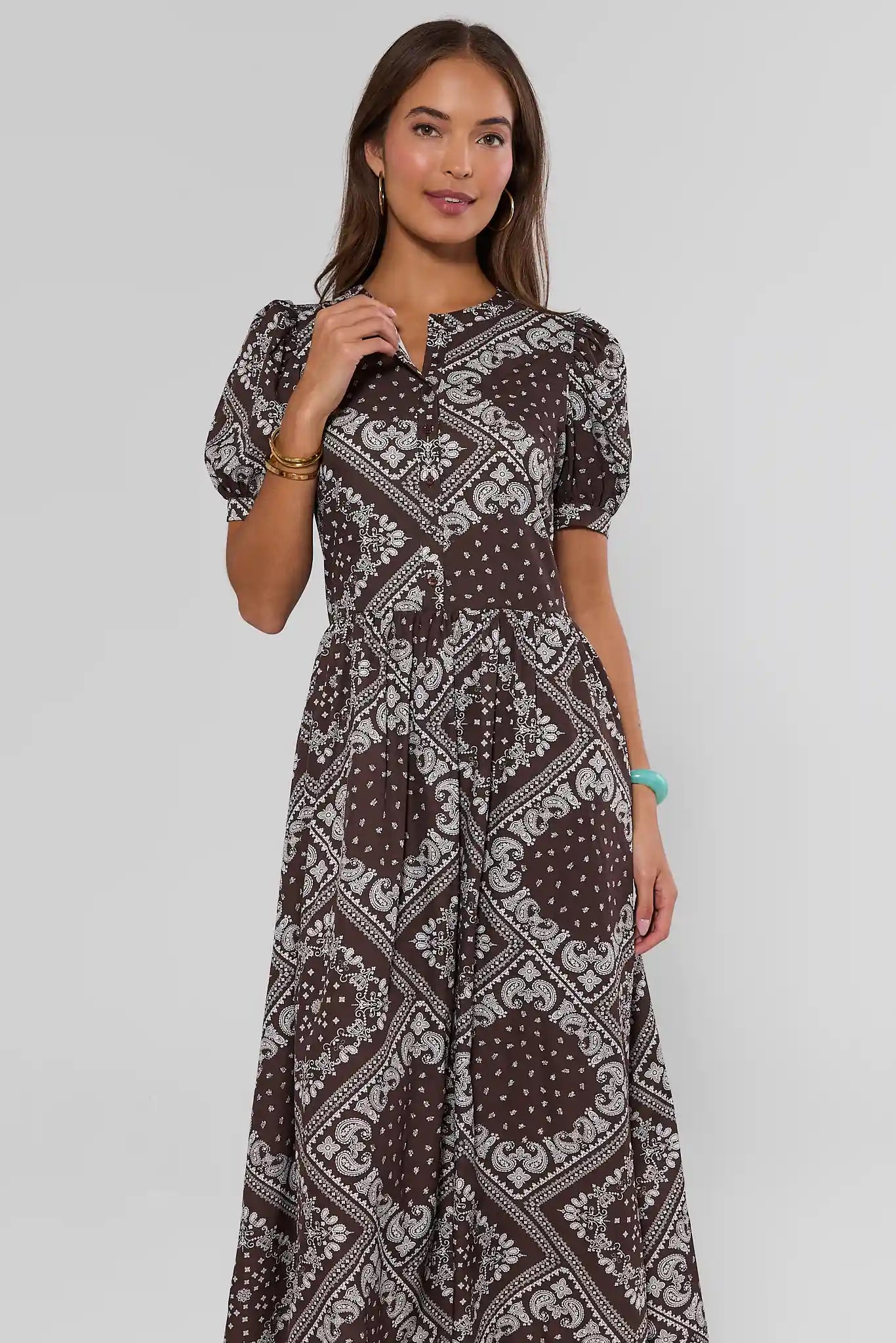 Brown Bandana Printed Maxi Dress