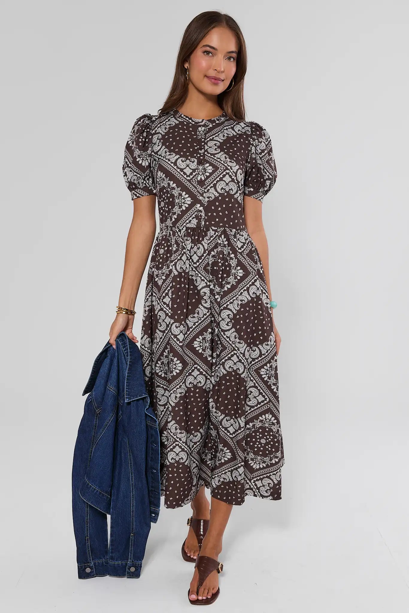 Brown Bandana Printed Maxi Dress