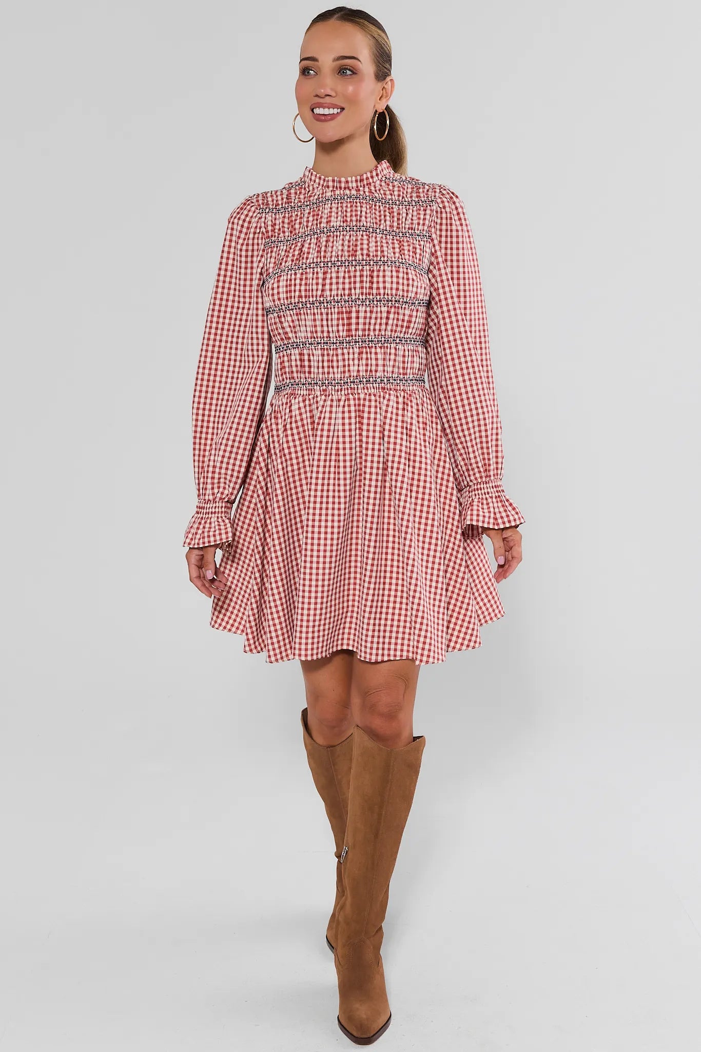 Francine Red Gingham Smocked Short Dress