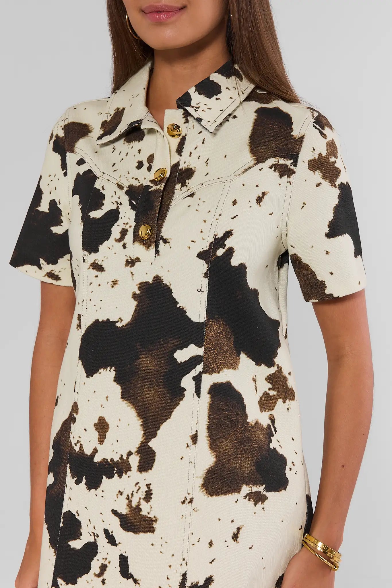 Ivory Cow Print Collared Short Dress