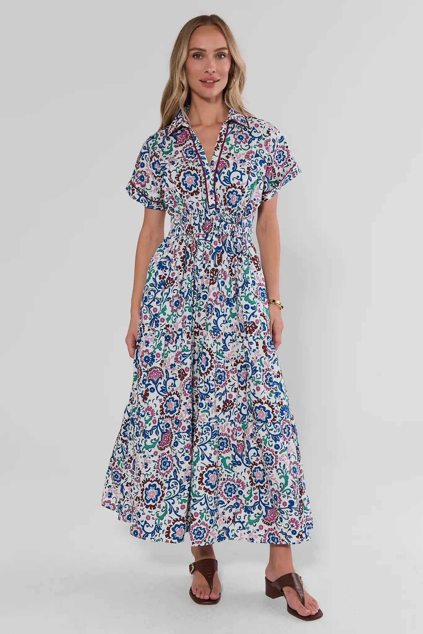Bella White Multi Printed Midi Dress
