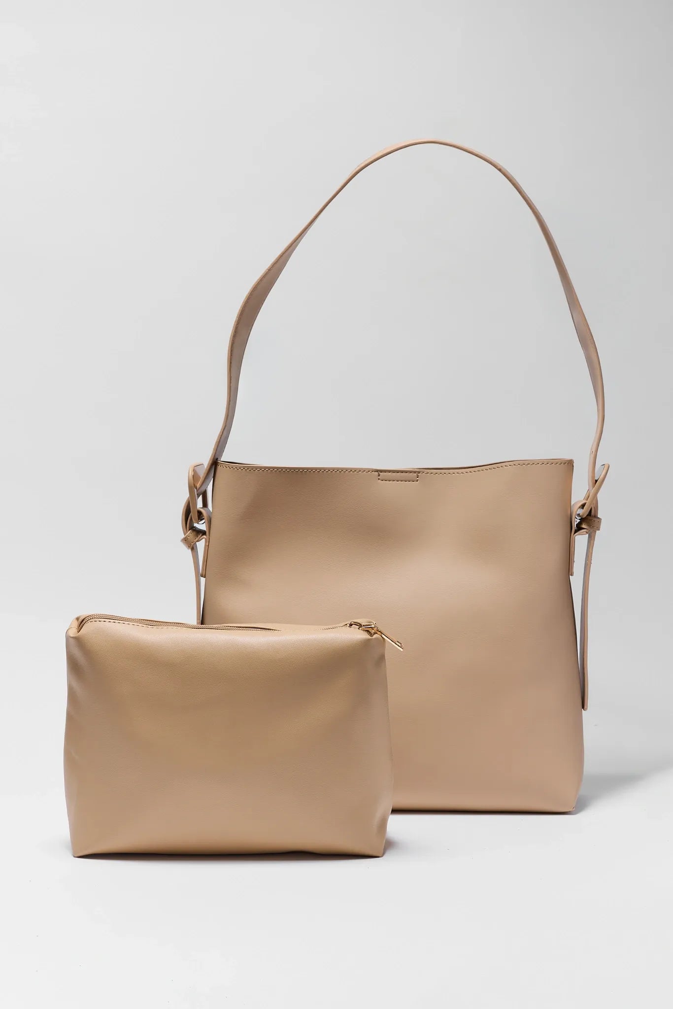 Tan Faux Leather Bucket Bag