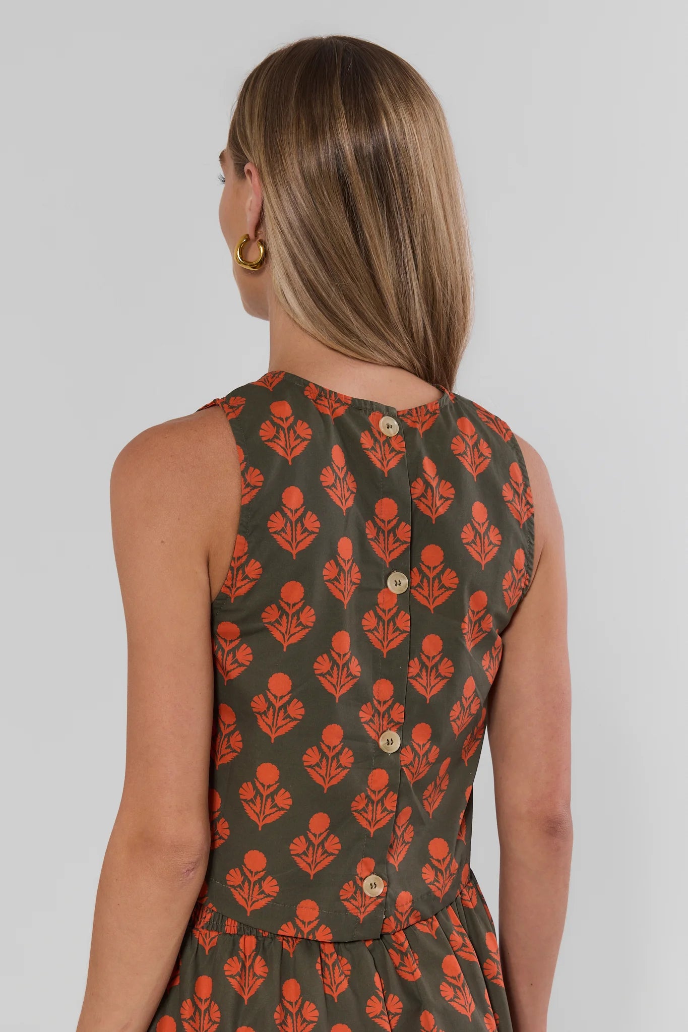 Green Floral Printed Tank Top