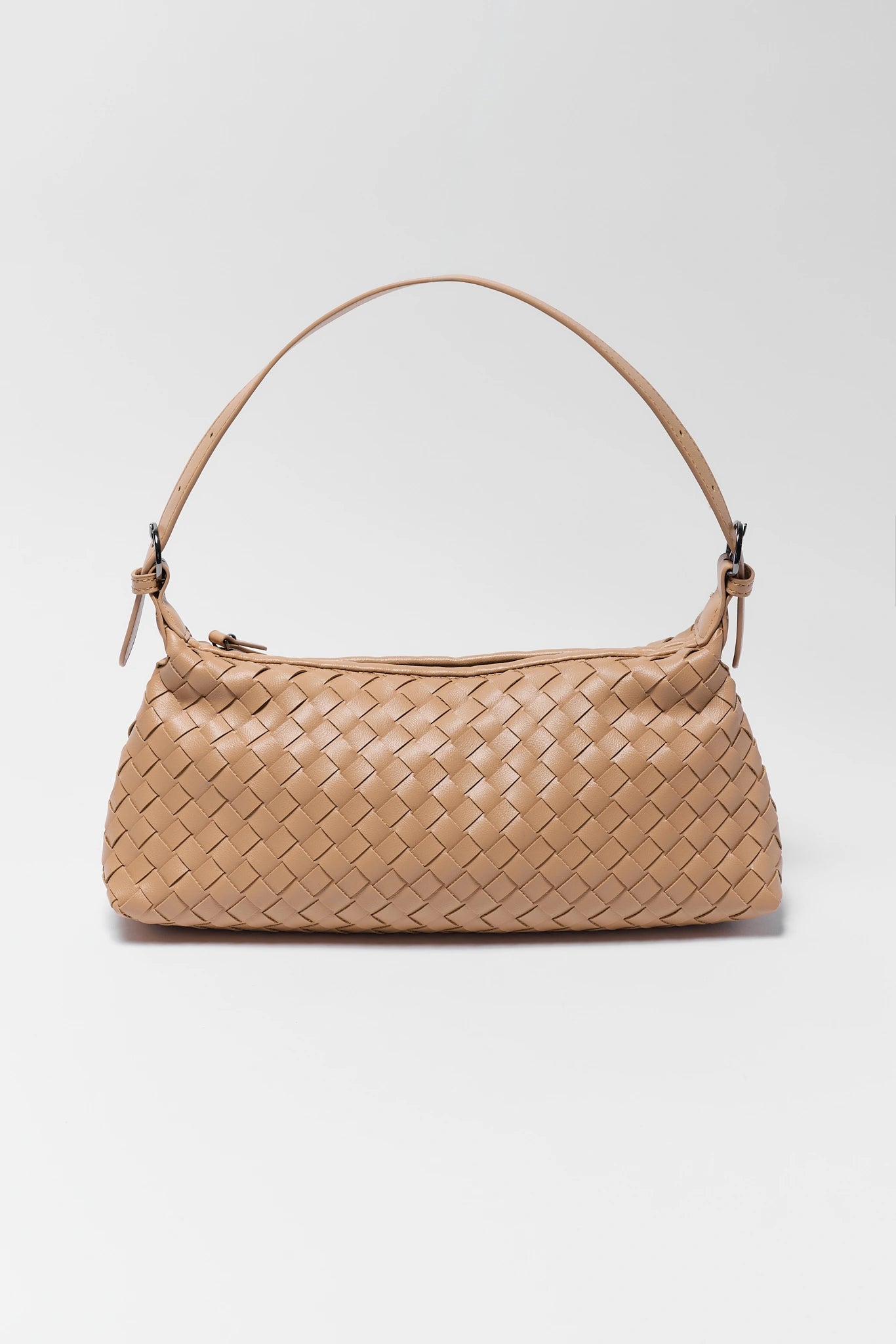 Tan Woven Baguette Shoulder Bag