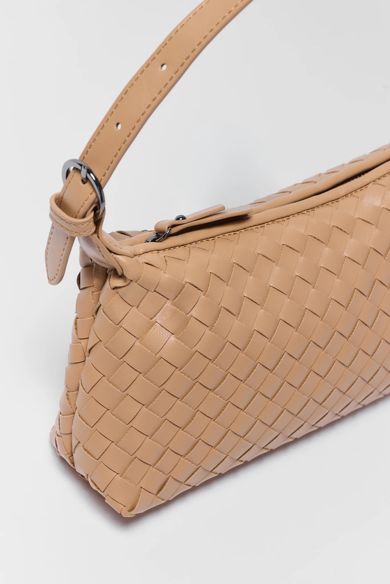 Tan Woven Baguette Shoulder Bag