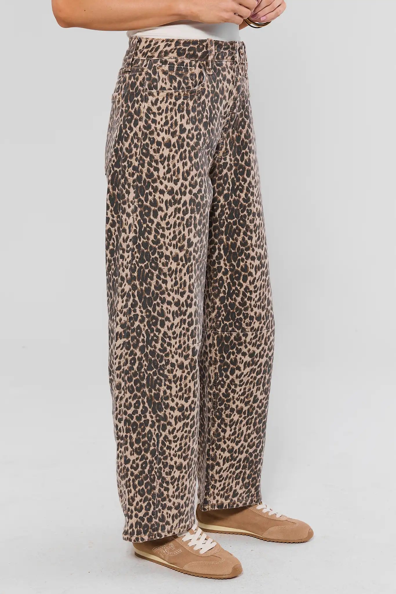 Harper Leopard Print Barrel Jeans