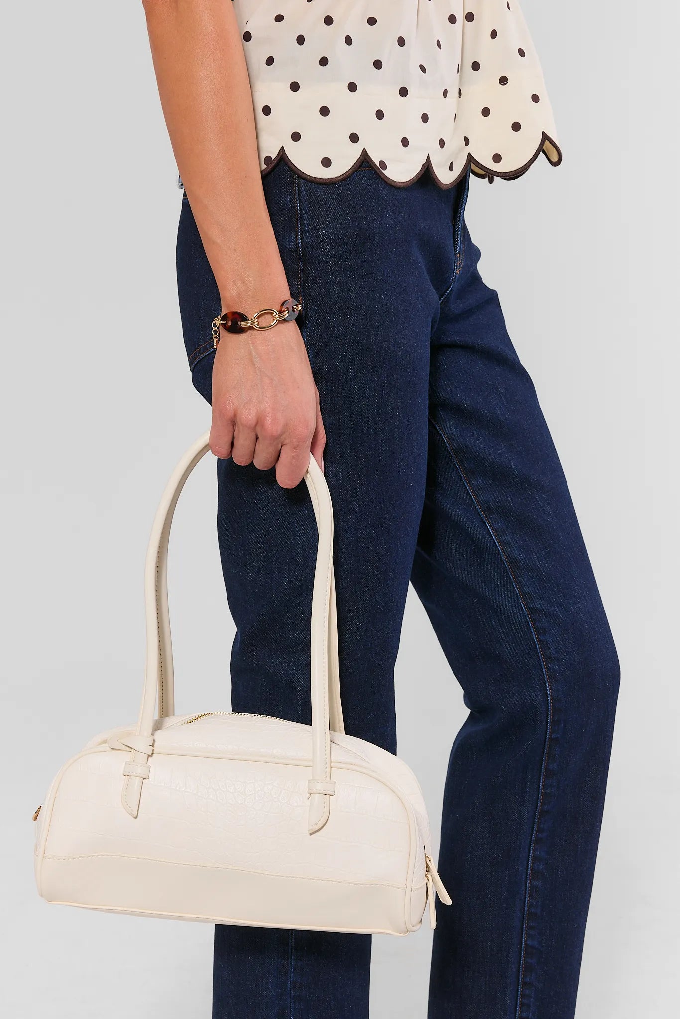 Ivory Textured Faux Leather Bag