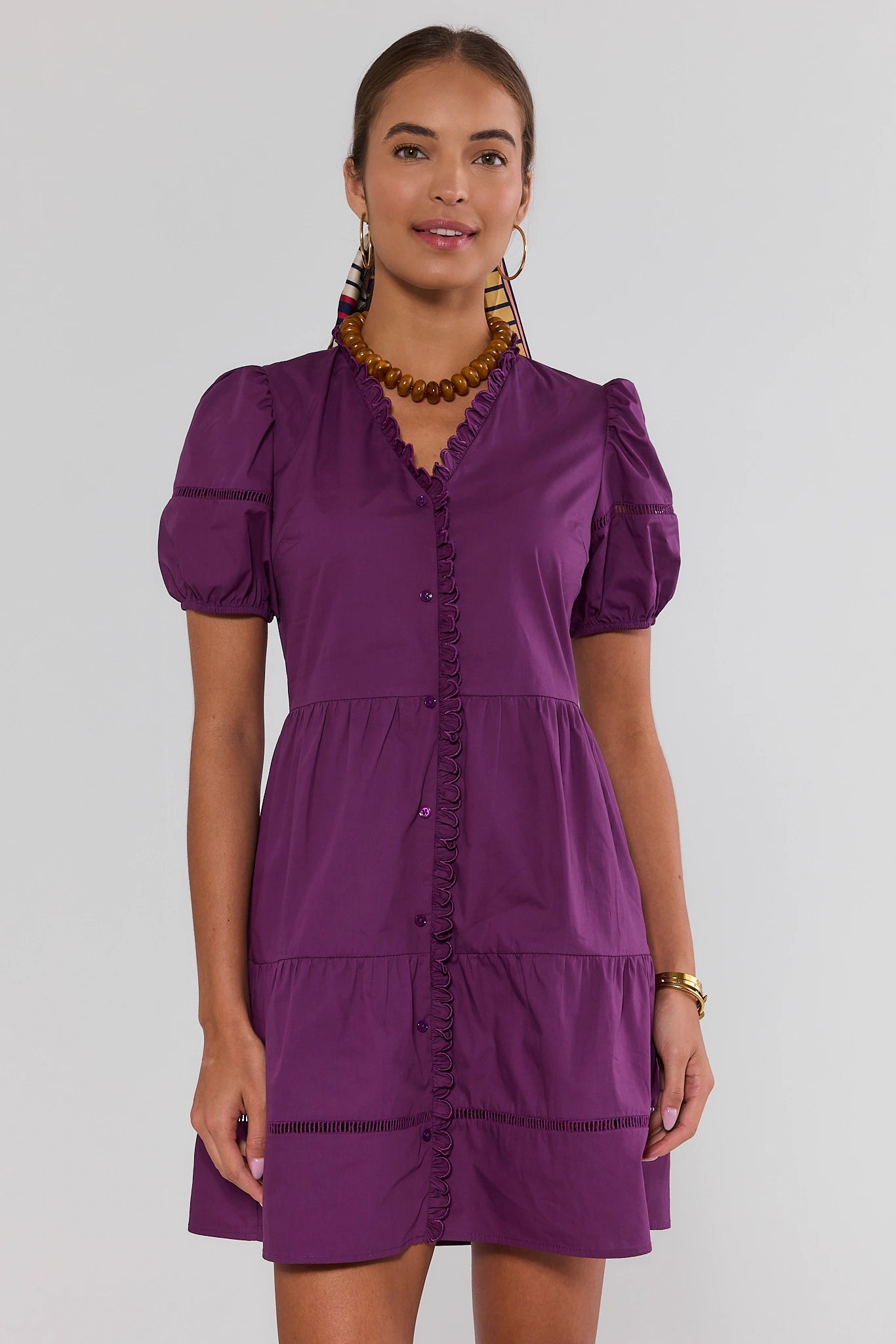 Purple Scalloped Hem Short Dress