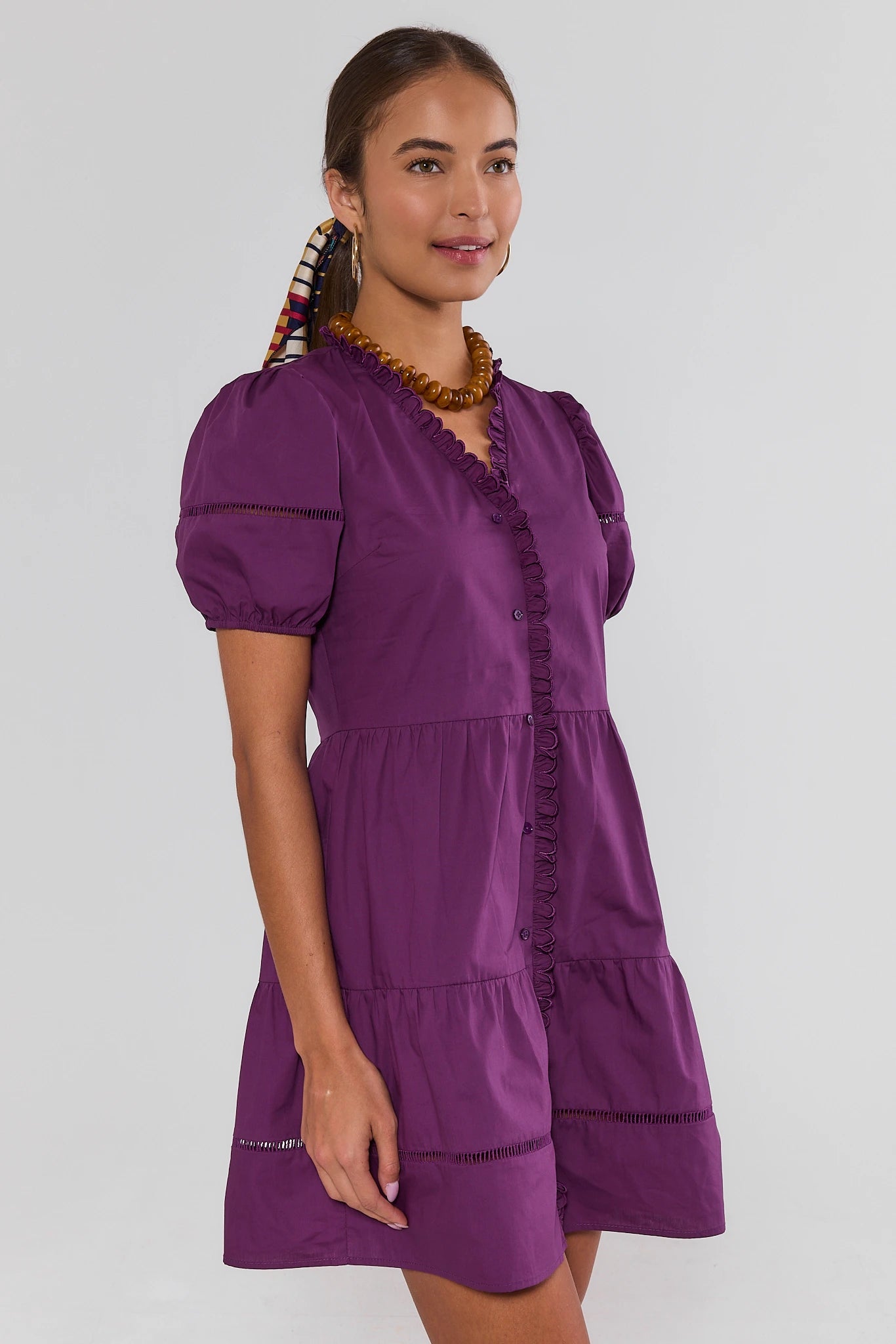 Purple Scalloped Hem Short Dress