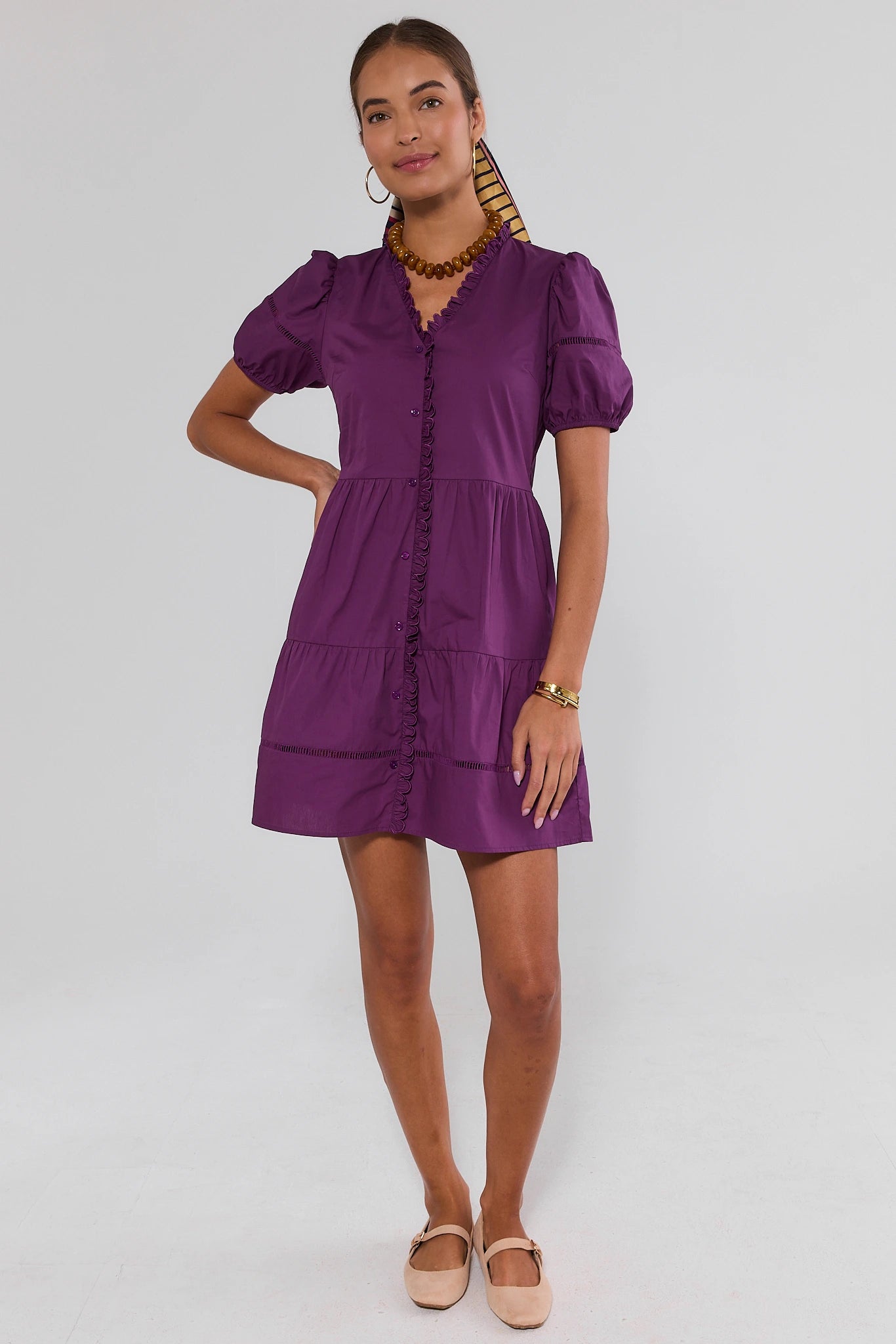 Purple Scalloped Hem Short Dress