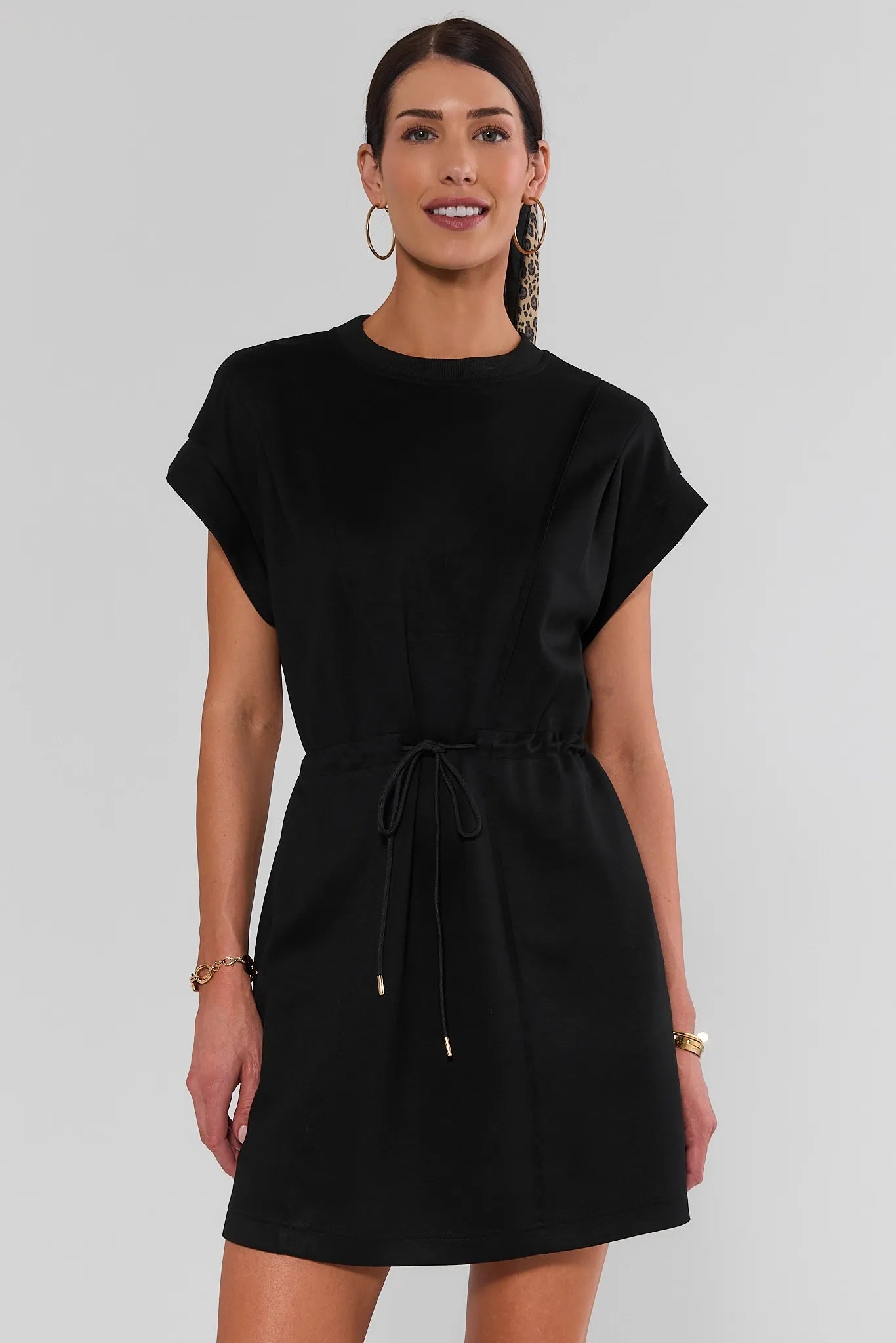 Black Drawstring Waist Short Dress
