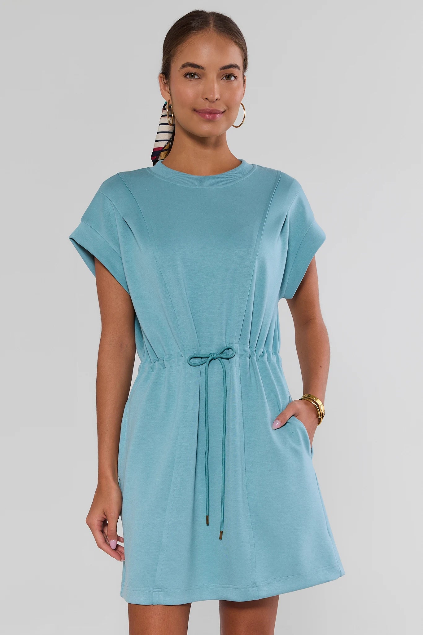 Blue Drawstring Waist Short Dress