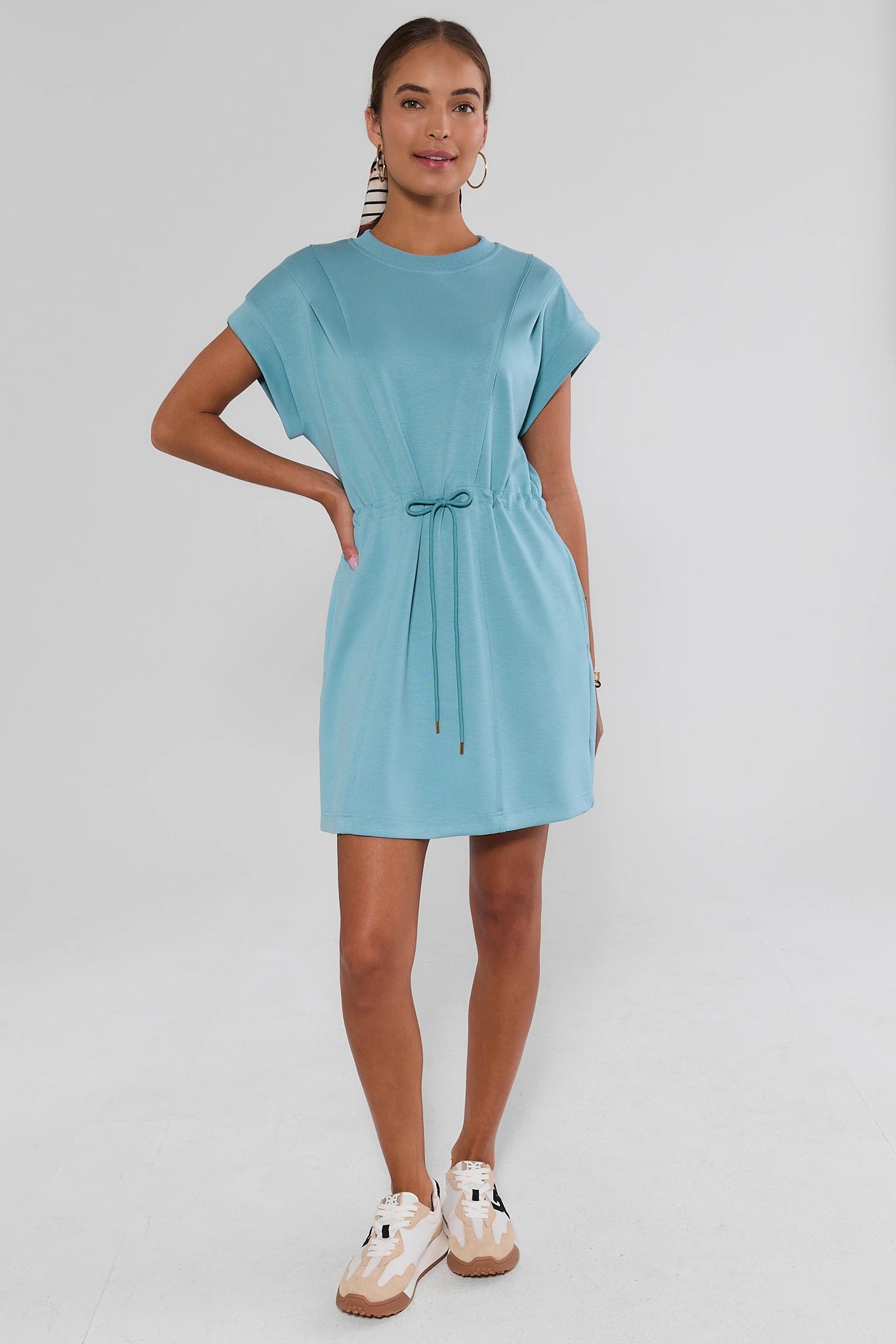 Blue Drawstring Waist Short Dress