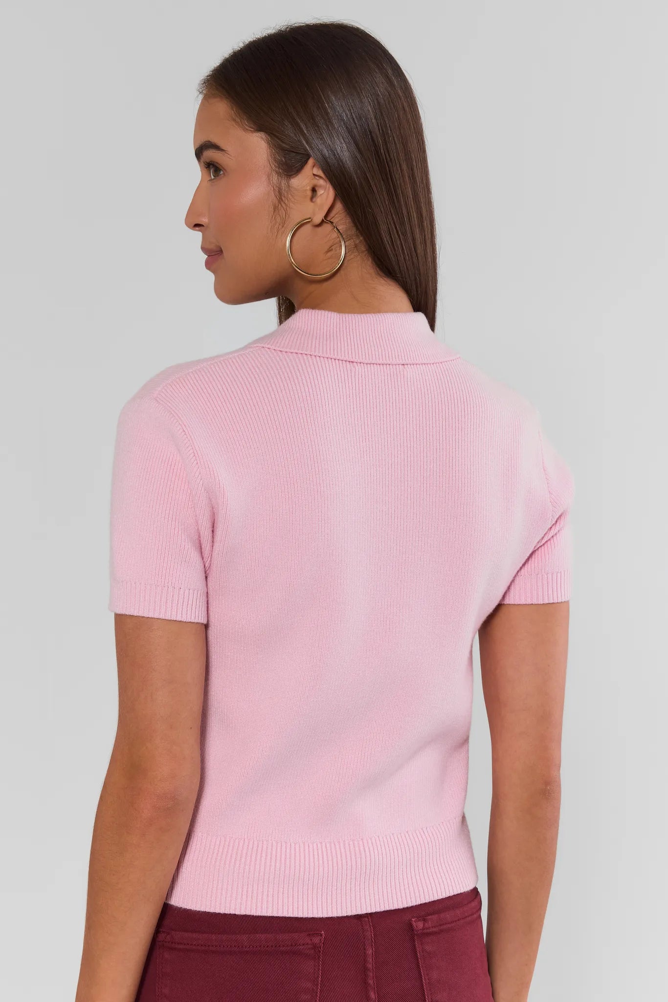 Pink Collared Knit Top