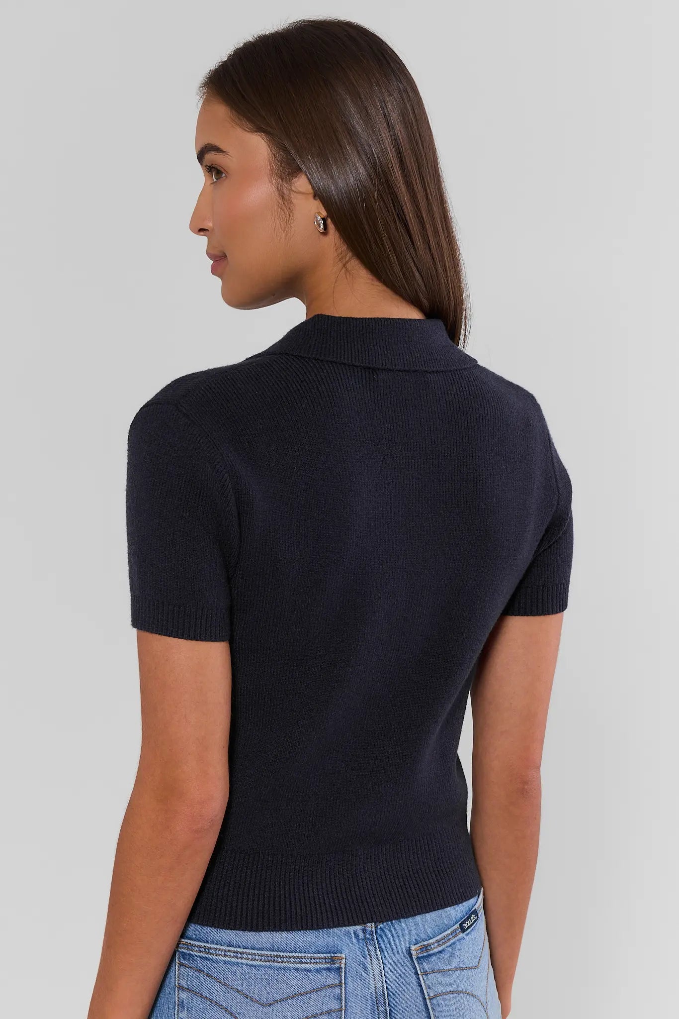 Navy Collared Knit Top