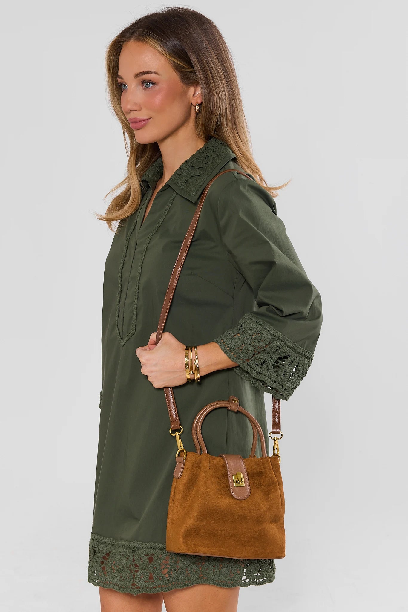 Camel Faux Suede Bucket Bag