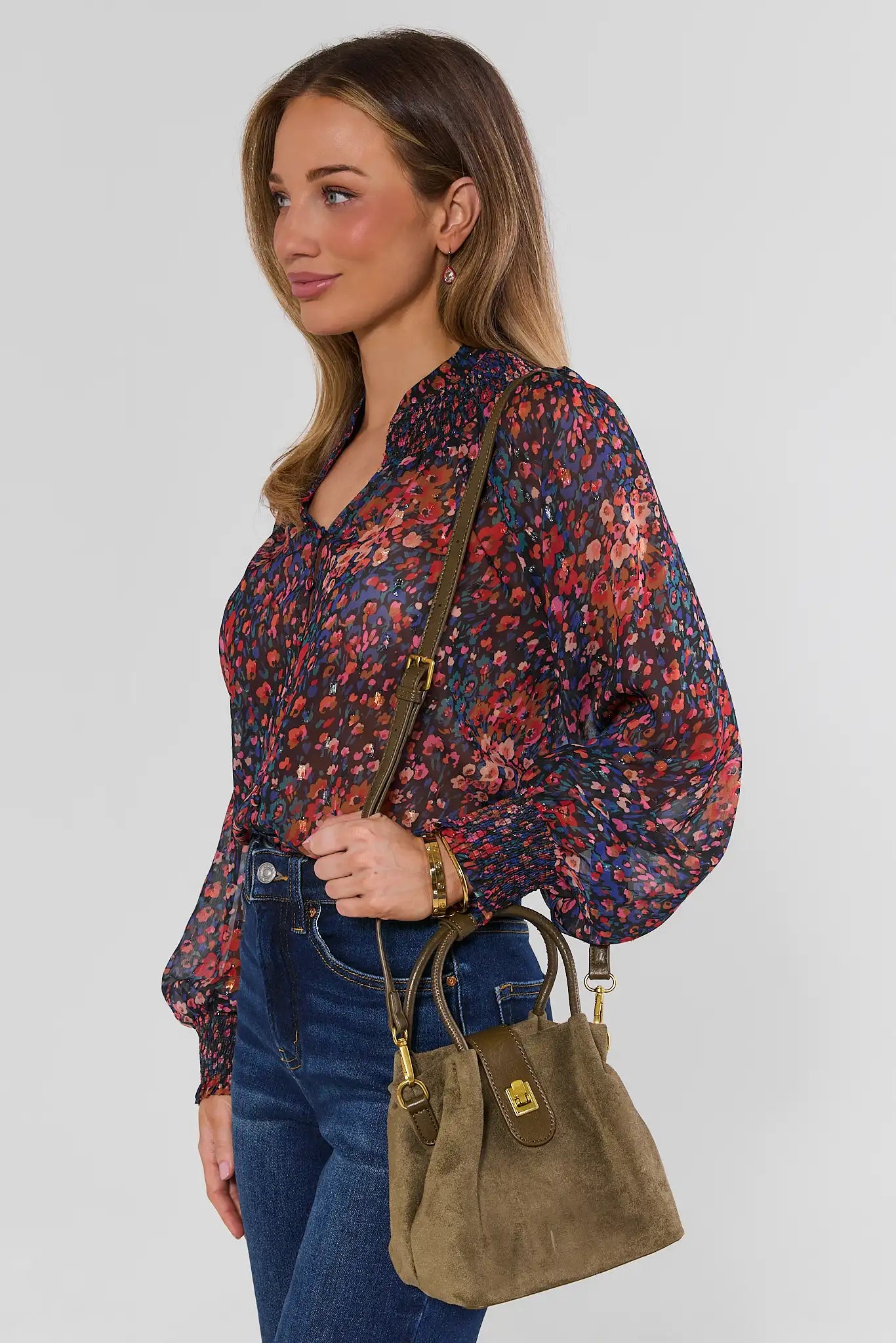 Green Faux Suede Bucket Bag
