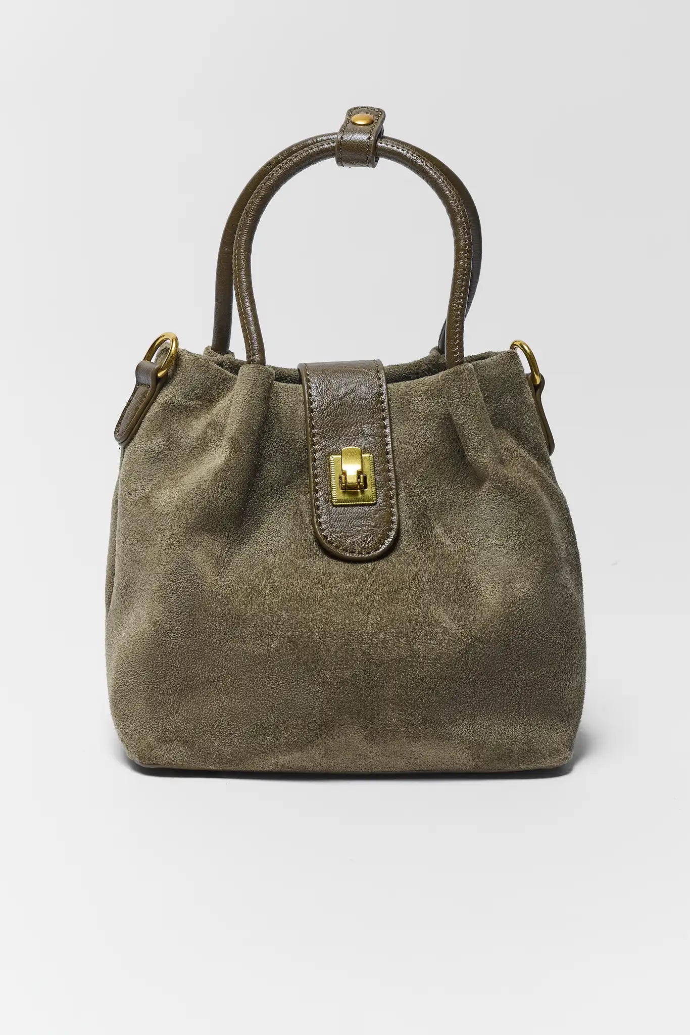 Green Faux Suede Bucket Bag