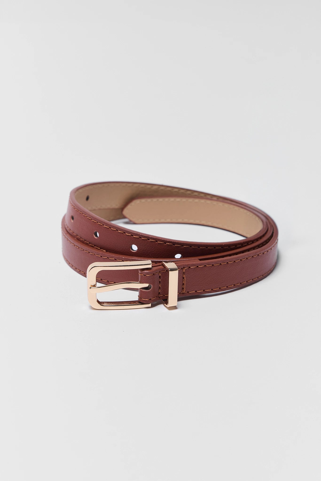 Brown Faux Leather Skinny Belt