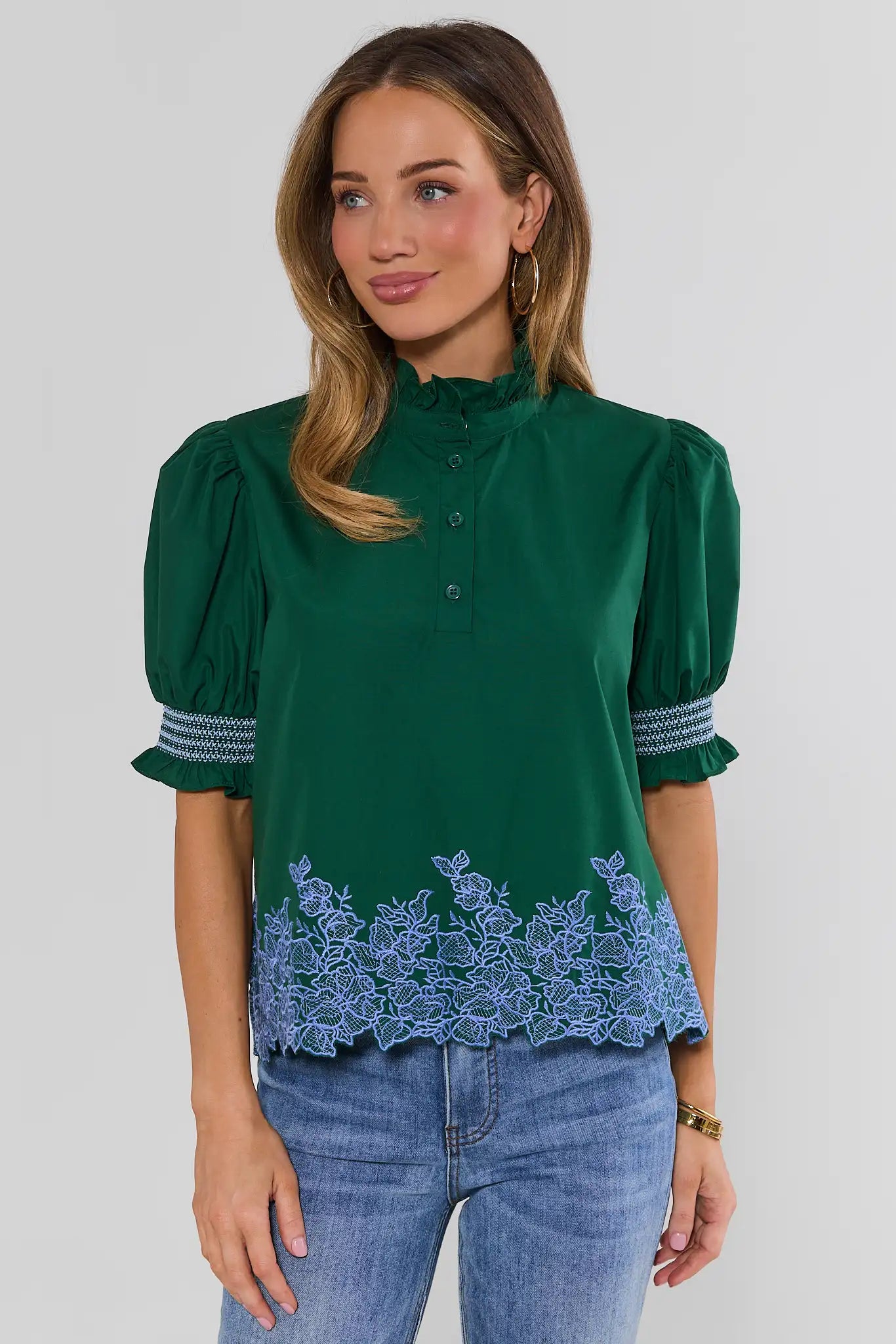 Prudence Green Embroidered Top