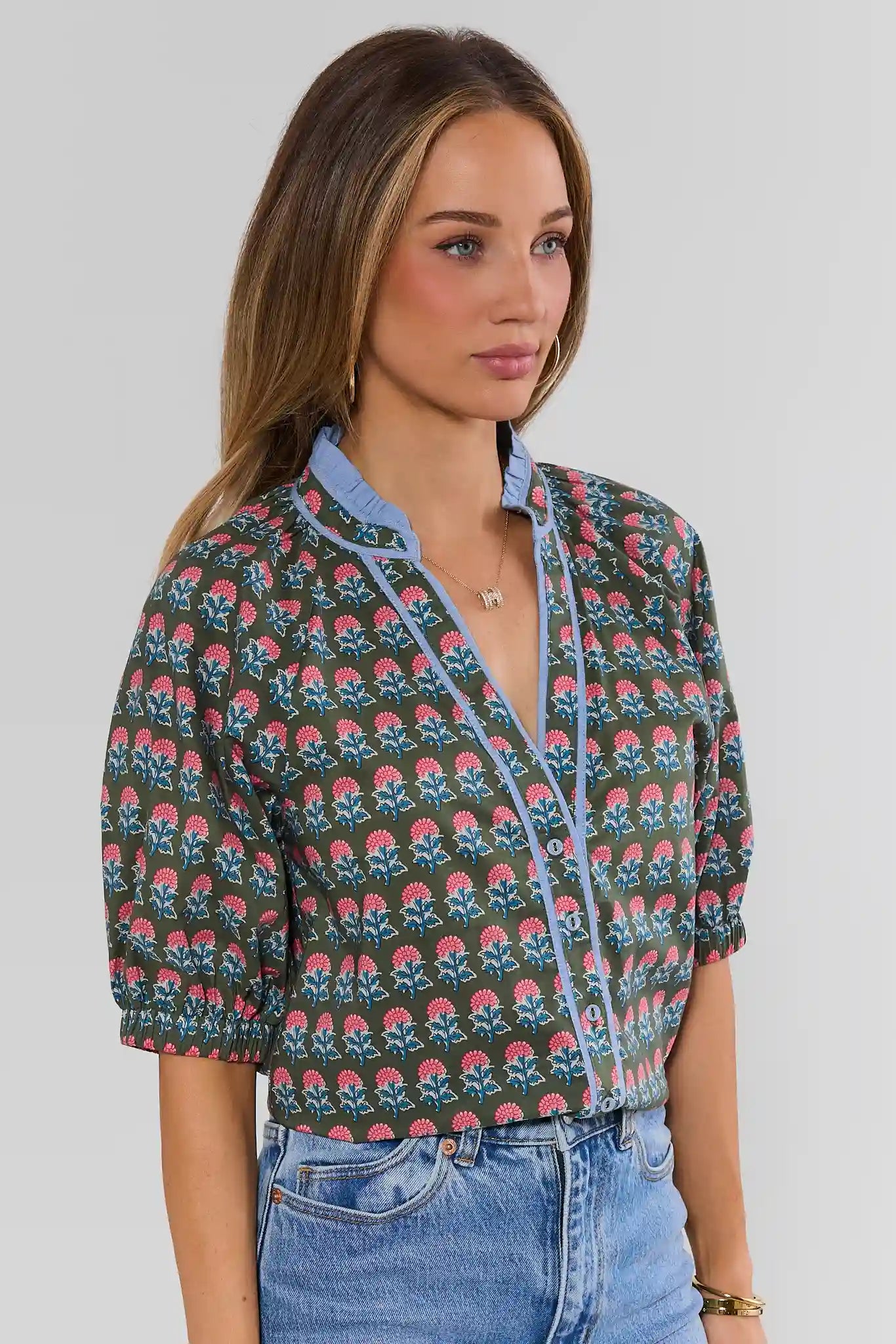 Liv Green Floral Print Top by THML
