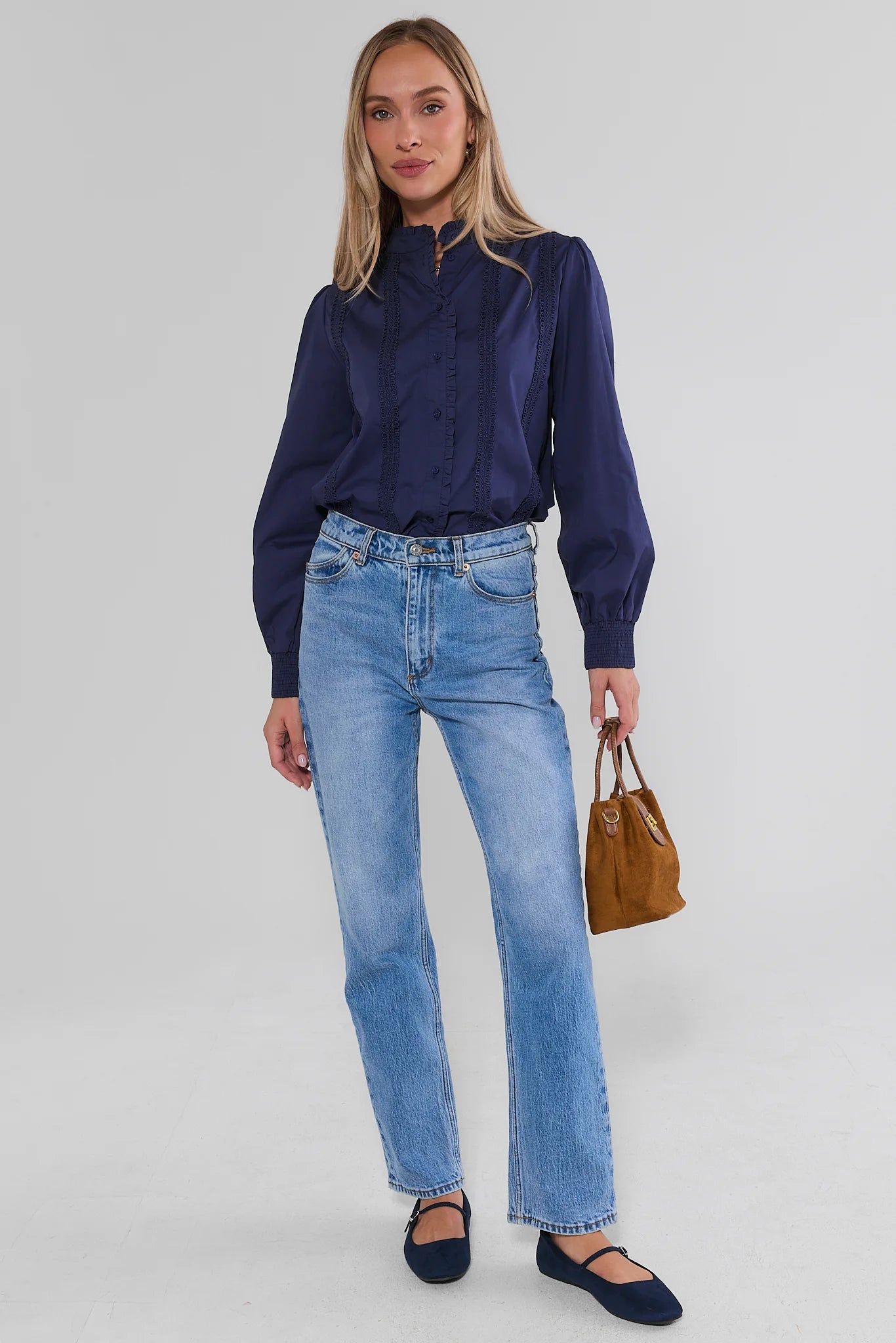 Archer Navy Button Up Top