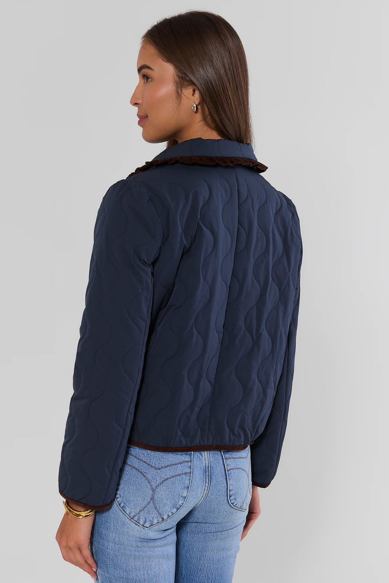 Navy Quilted Button Up Jacket