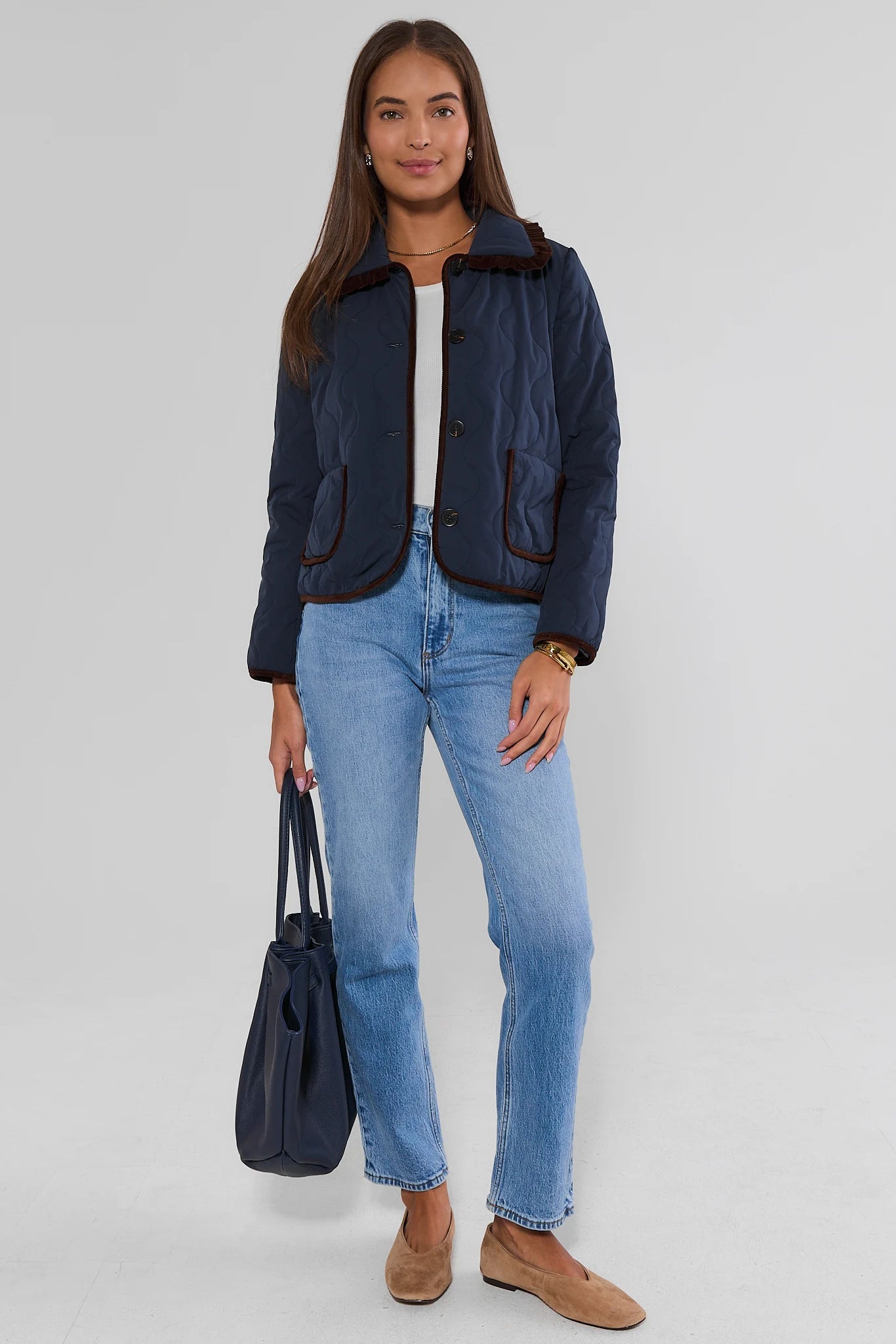 Navy Quilted Button Up Jacket