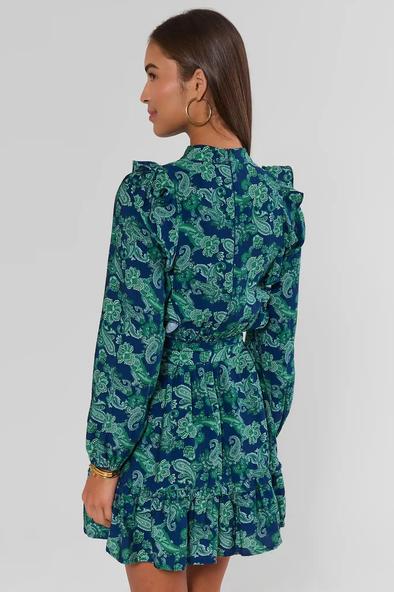Blue Paisley Ruffle Detail Short Dress