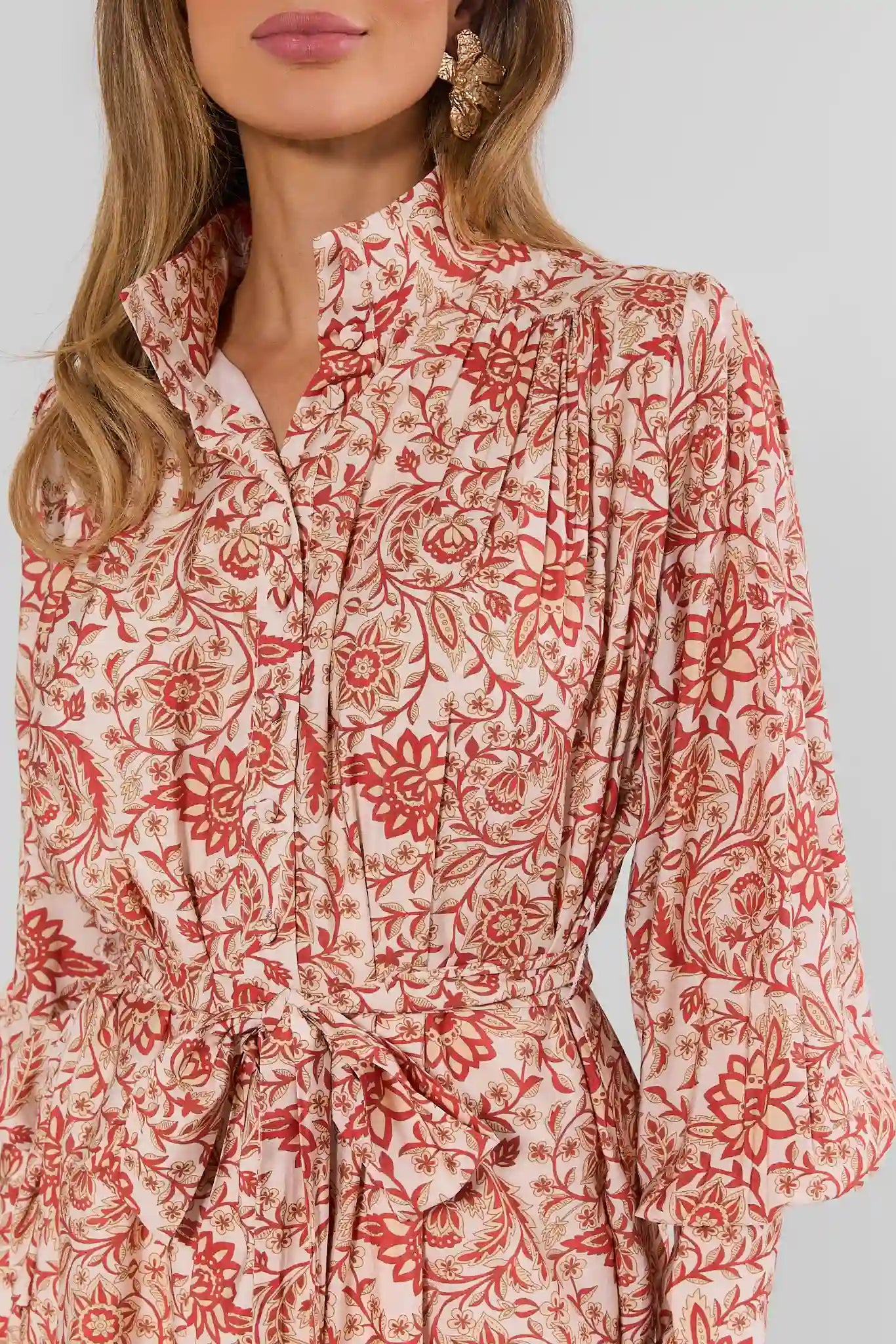 Orange Floral Tie Waist Short Dress