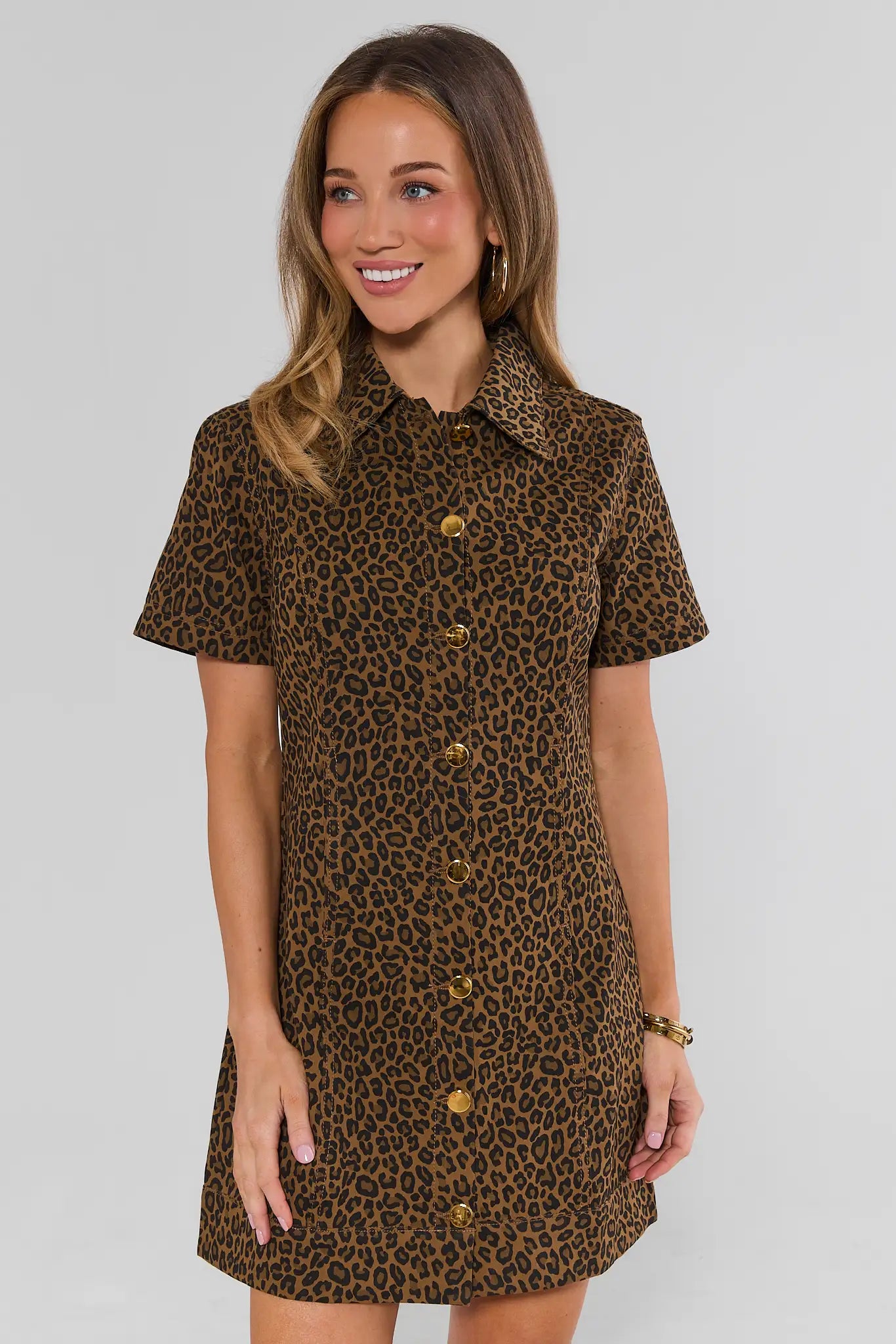 Leopard Print Button Up Mini Dress