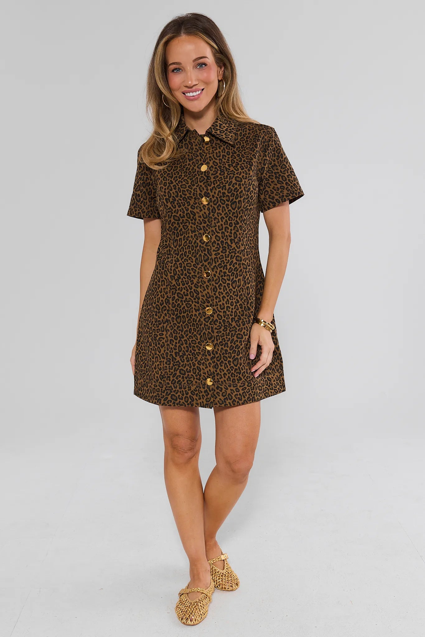 Leopard Print Button Up Mini Dress