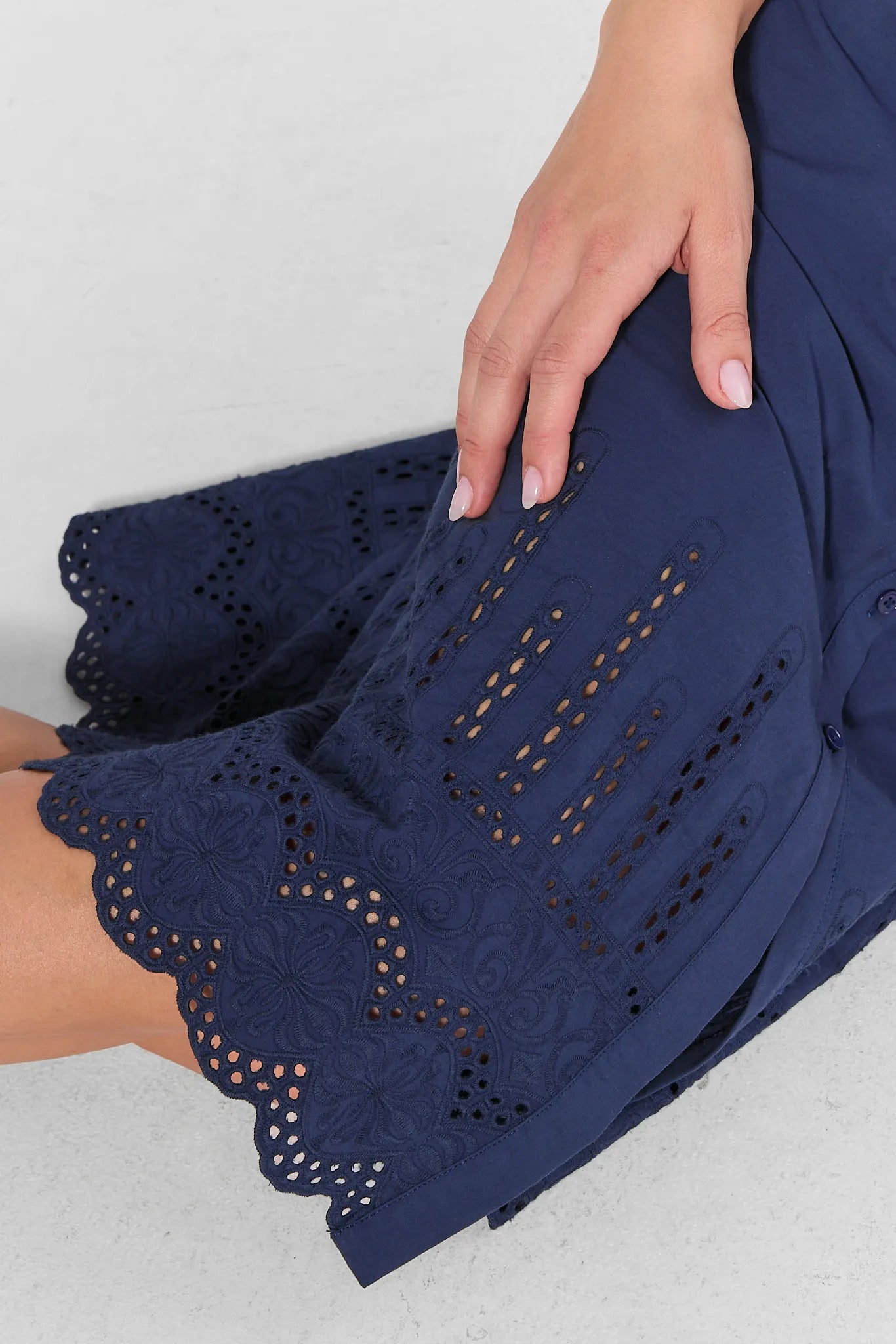 Navy Eyelet Trim Maxi Dress