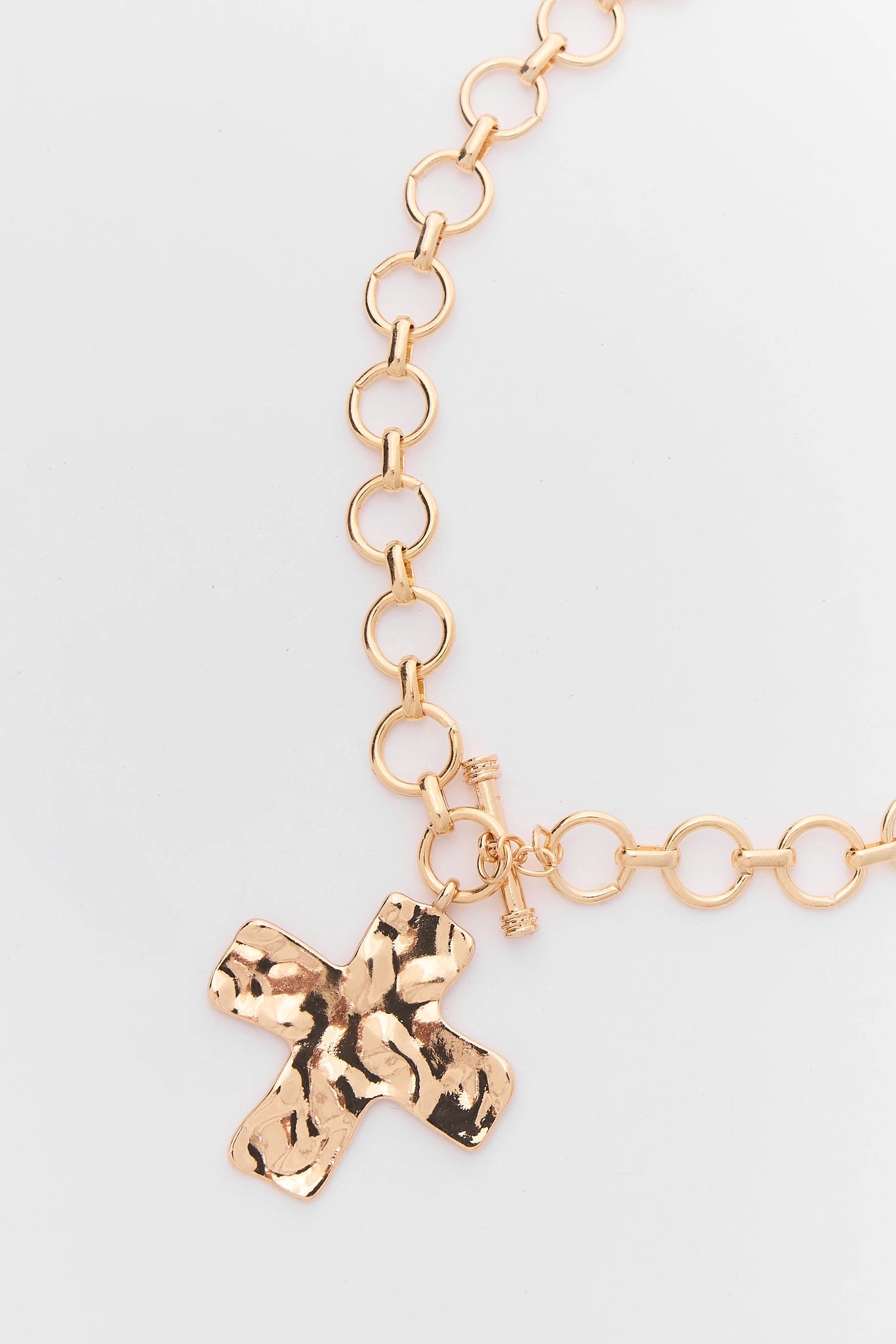 Gold Hammered Cross Pendant Necklace