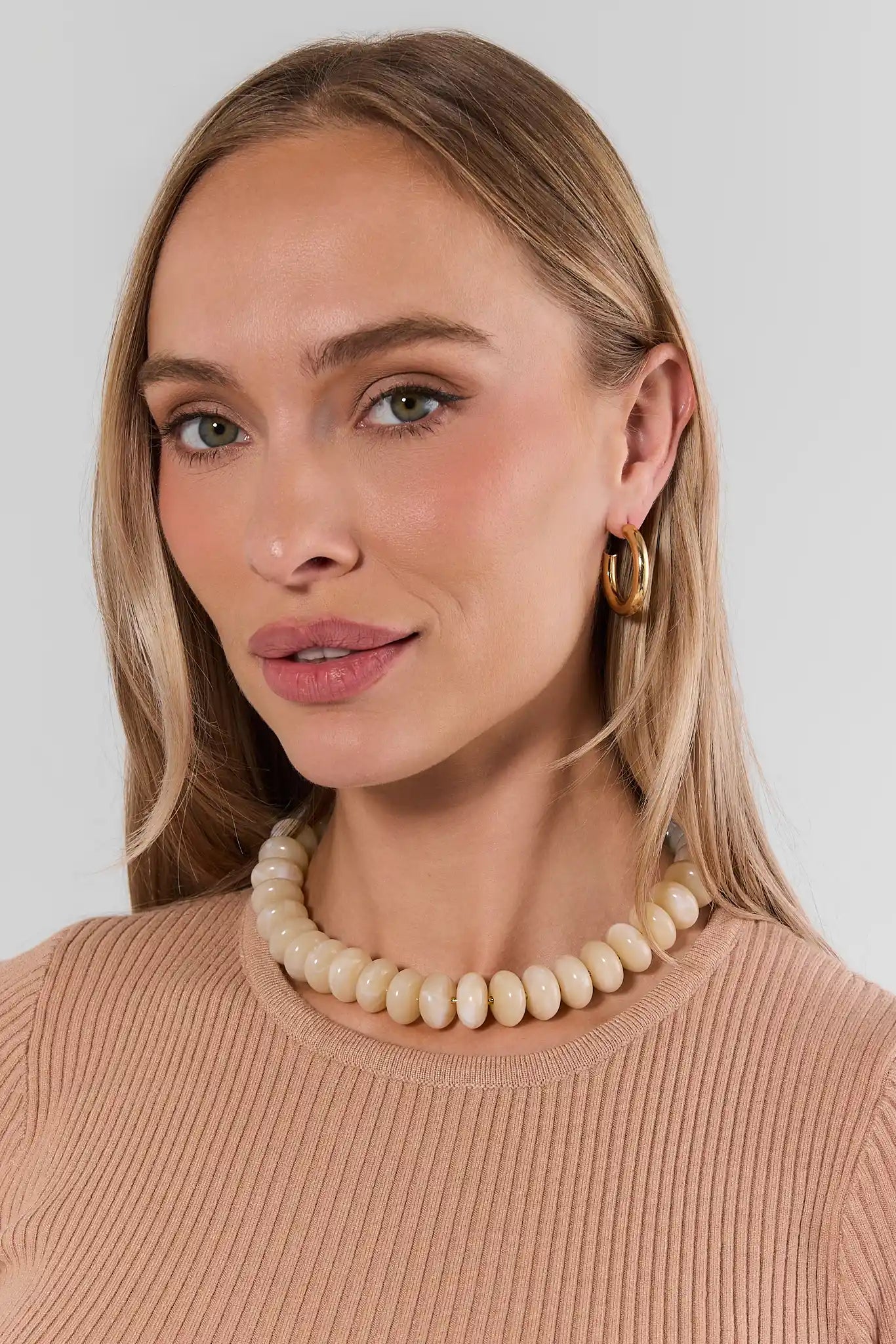 Tan Chunky Beaded Statement Necklace