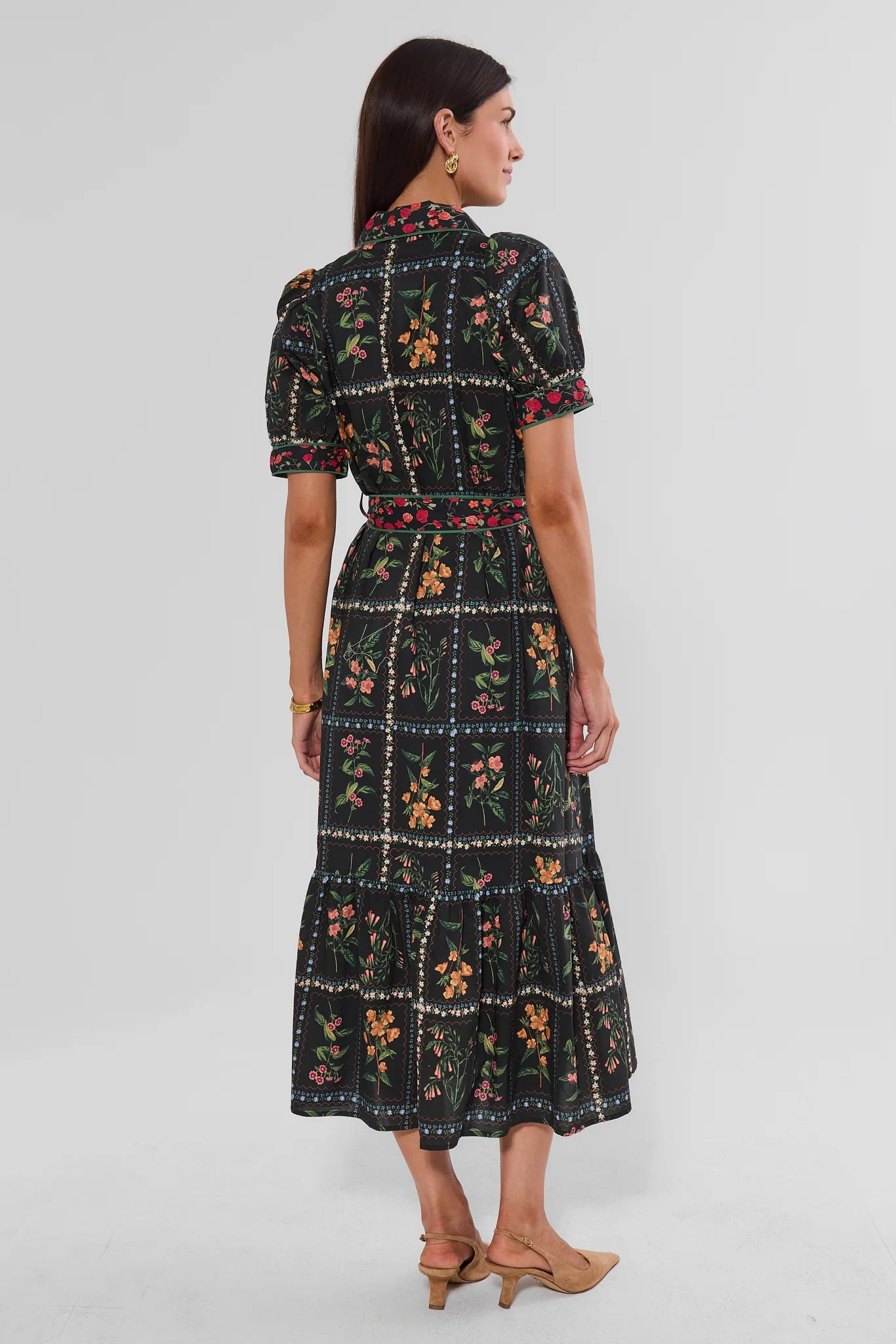 Adele Black Floral Print Midi Dress