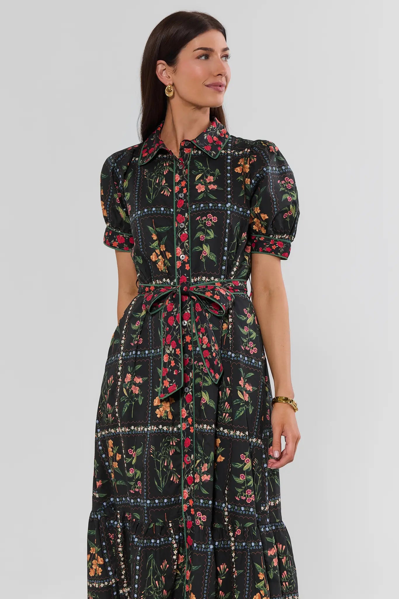 Adele Black Floral Print Midi Dress