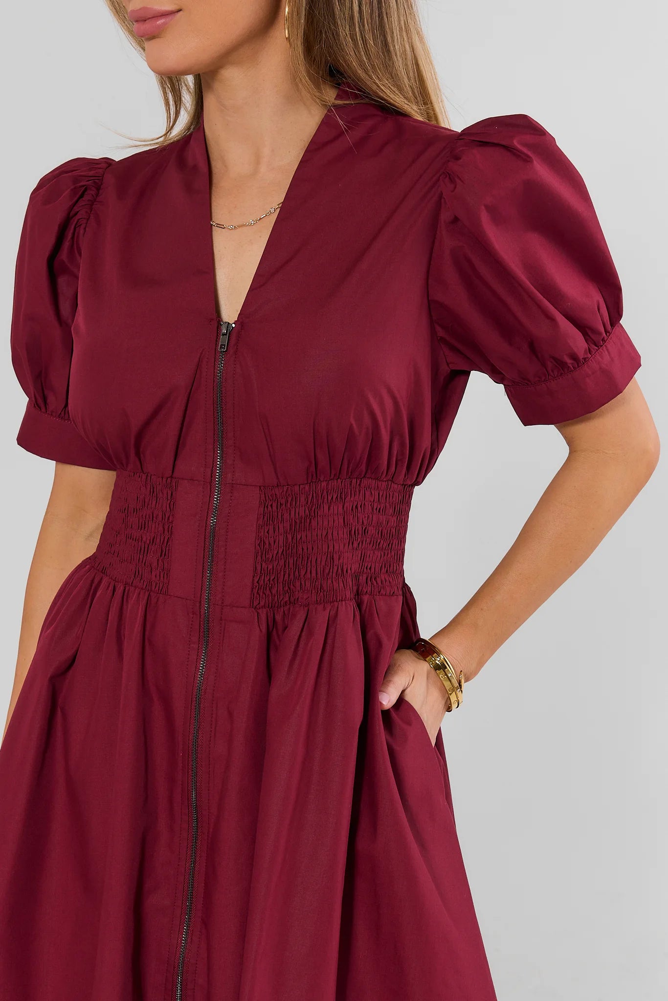 Audra Maroon Zip Up Short Dress
